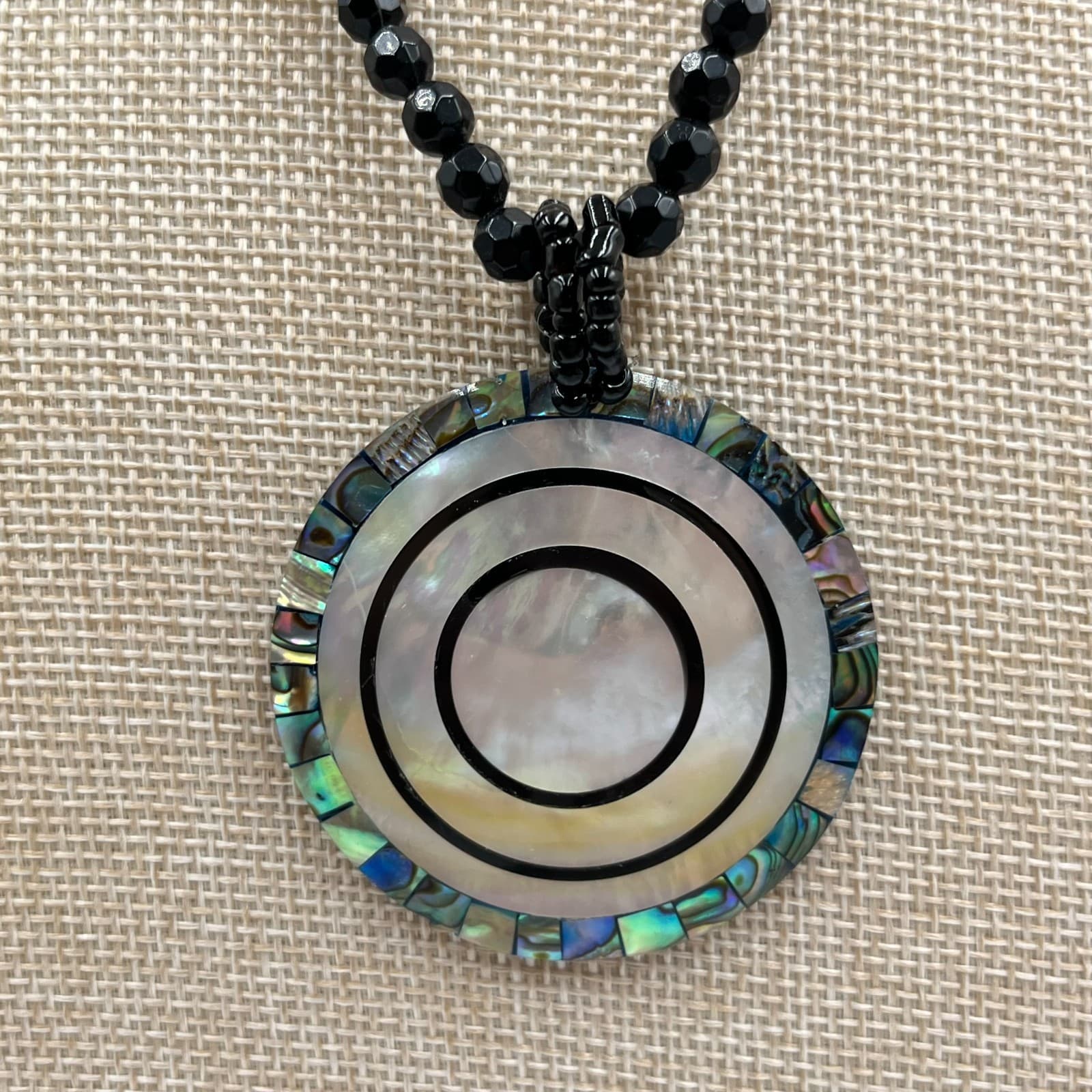 Vintage Y2K Abalone Shell Inlay Geometric Necklace, Earrings & Ring Set Retro - Thumbnail 4