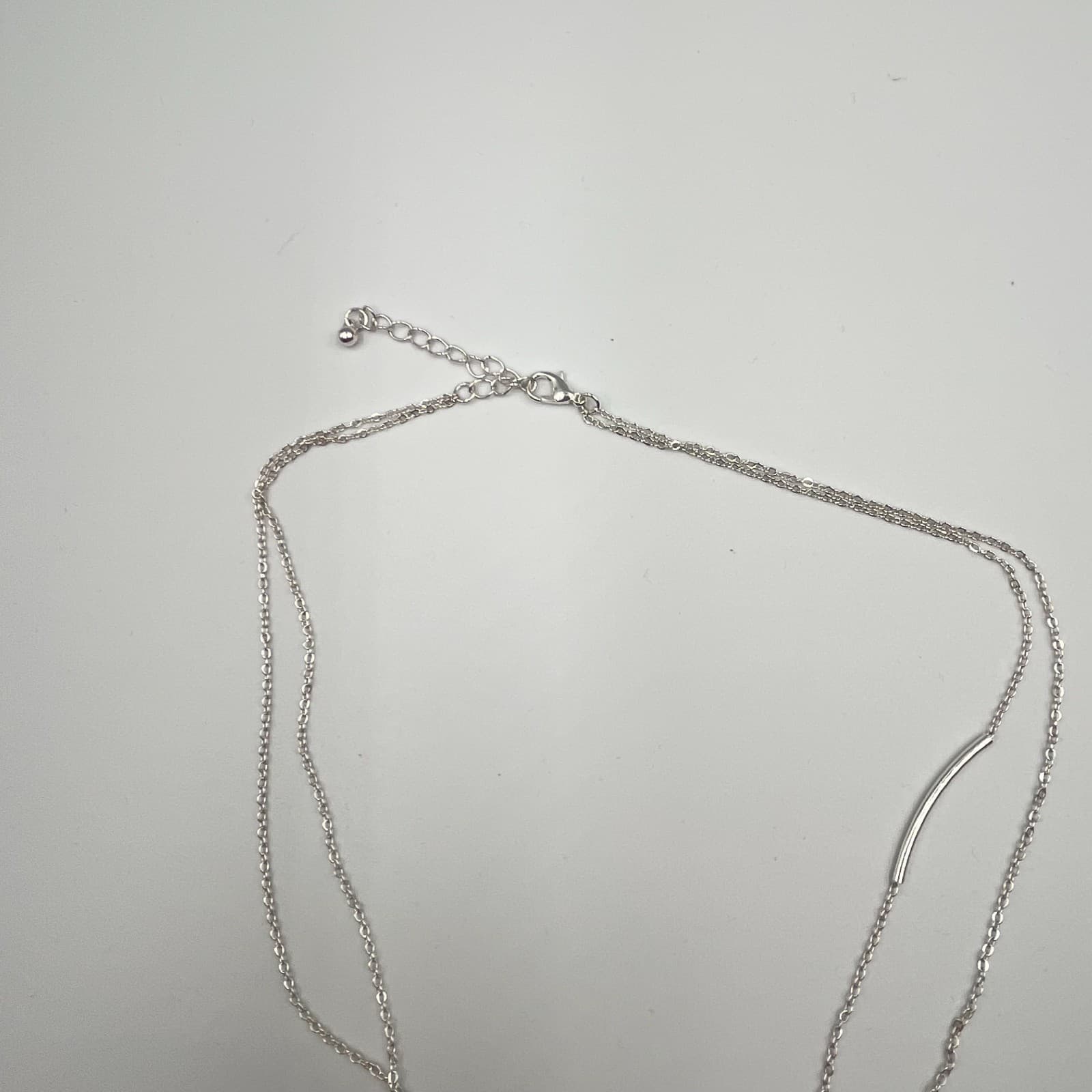 Vintage Y2K Silver Tone Layered Crescent Moon & Bar Pendant Necklace Boho Retro - Thumbnail 3