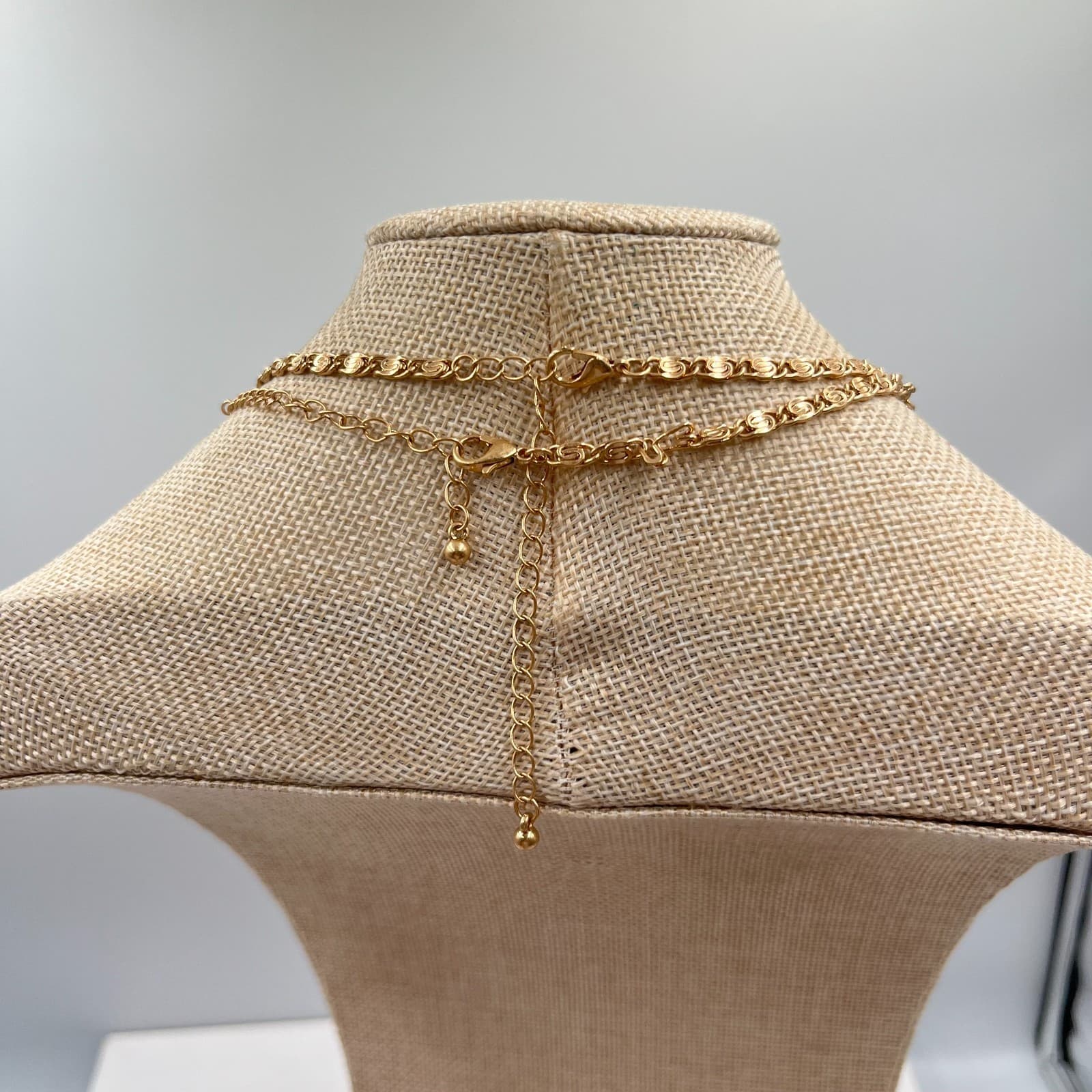 Vintage Gold Tone Double Layer S-Link Chain Necklace Set Lobster Adjustable - Thumbnail 5