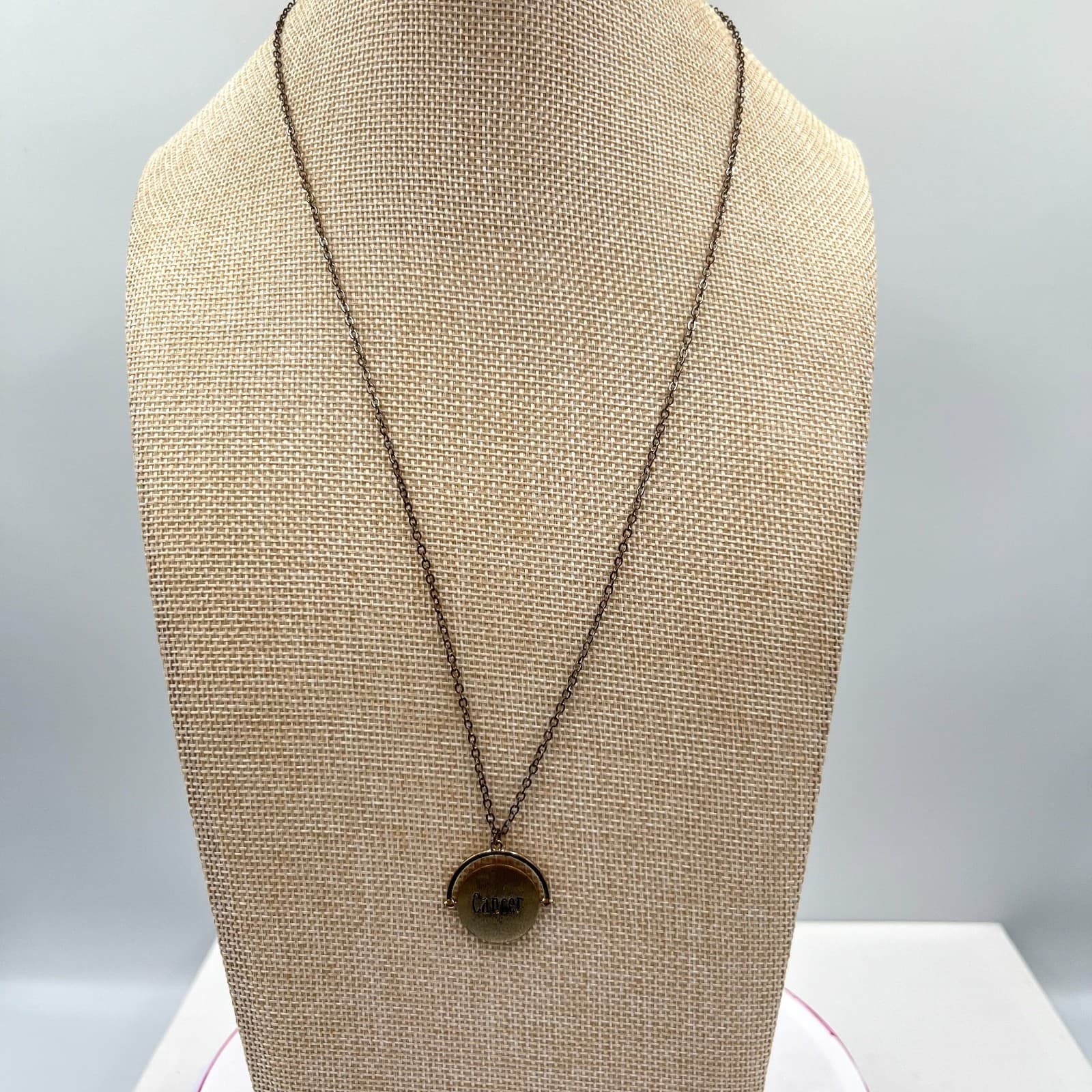 VTG Bronze Tone Cancer Zodiac Spinner Pendant Necklace Crystal Constellation - Thumbnail 2