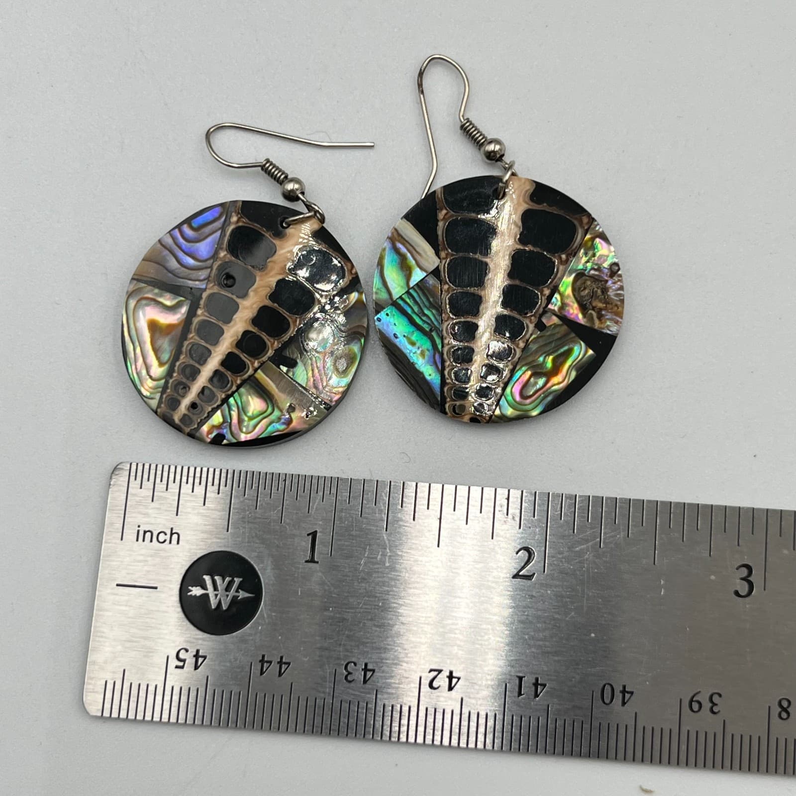 Vintage Y2K Abalone Shell Inlay Geometric Necklace, Earrings & Ring Set Retro - Thumbnail 9