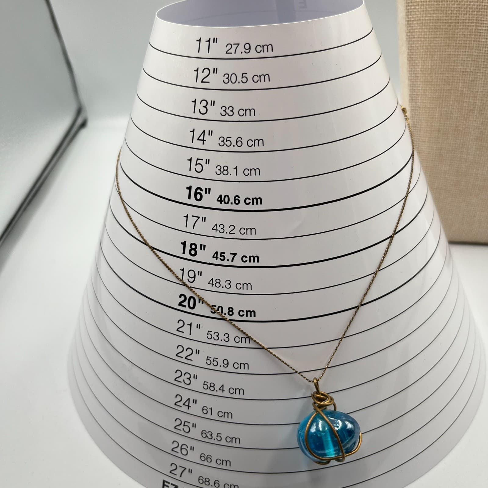 Vintage Blue Glass Orb Wire Wrapped Pendant Necklace Retro Boho Jewelry Classic - Thumbnail 6