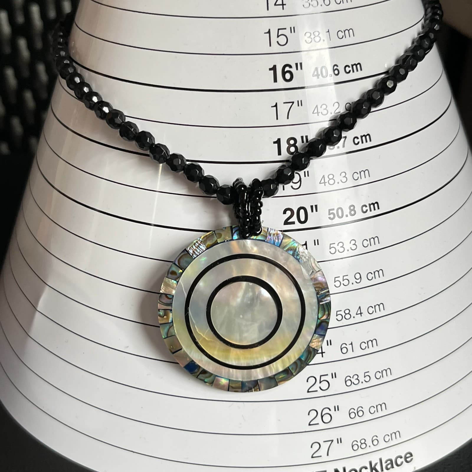 Vintage Y2K Abalone Shell Inlay Geometric Necklace, Earrings & Ring Set Retro - Thumbnail 7