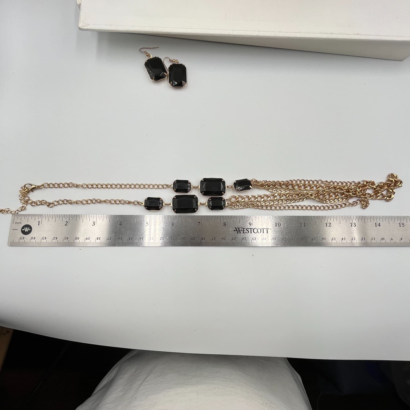 VTG Gold Tone Black Prong Beads Multi-Strand Layered Necklace & Earrings Set - Thumbnail 6