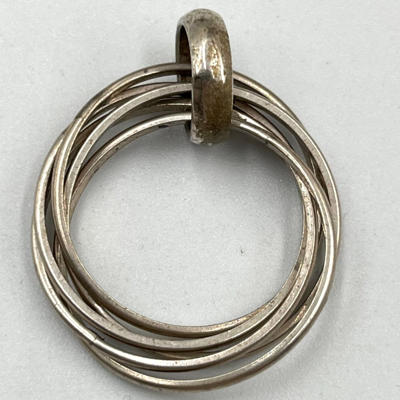 Vintage Silver Tone Multi-Circle Pendant Set Hammered Textured Modernist 3pc - Thumbnail 7