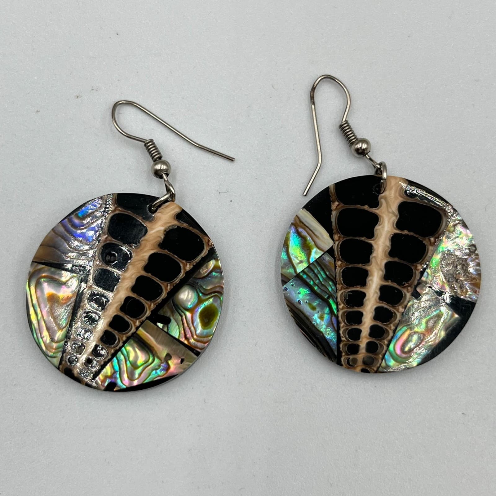 Vintage Y2K Abalone Shell Inlay Geometric Necklace, Earrings & Ring Set Retro - Thumbnail 8