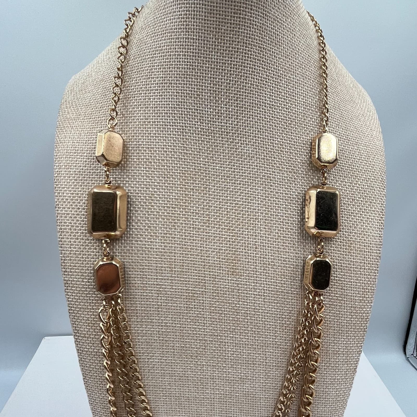 VTG Gold Tone Black Prong Beads Multi-Strand Layered Necklace & Earrings Set - Thumbnail 5
