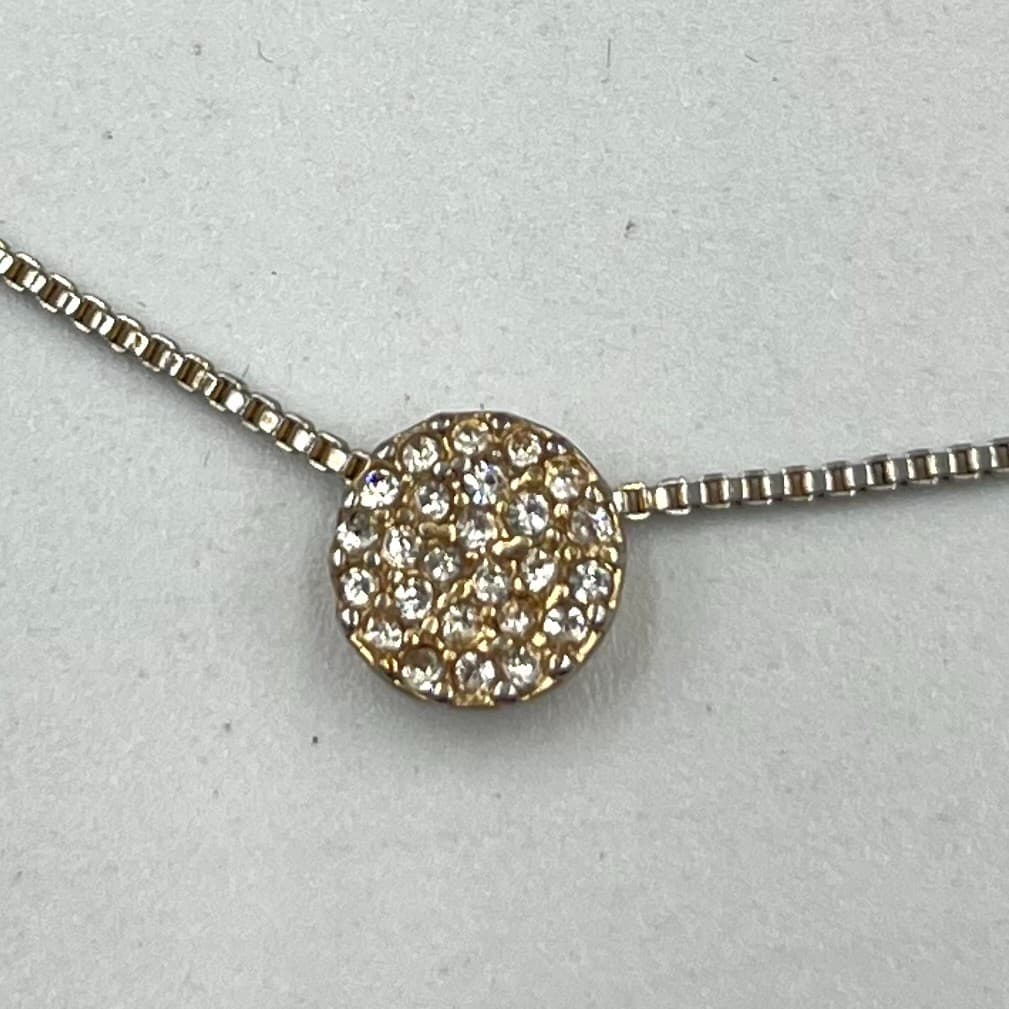 Vintage Y2K Gold Tone Pave Disco Ball Pendant Box Chain Necklace 16" Classic - Thumbnail 3