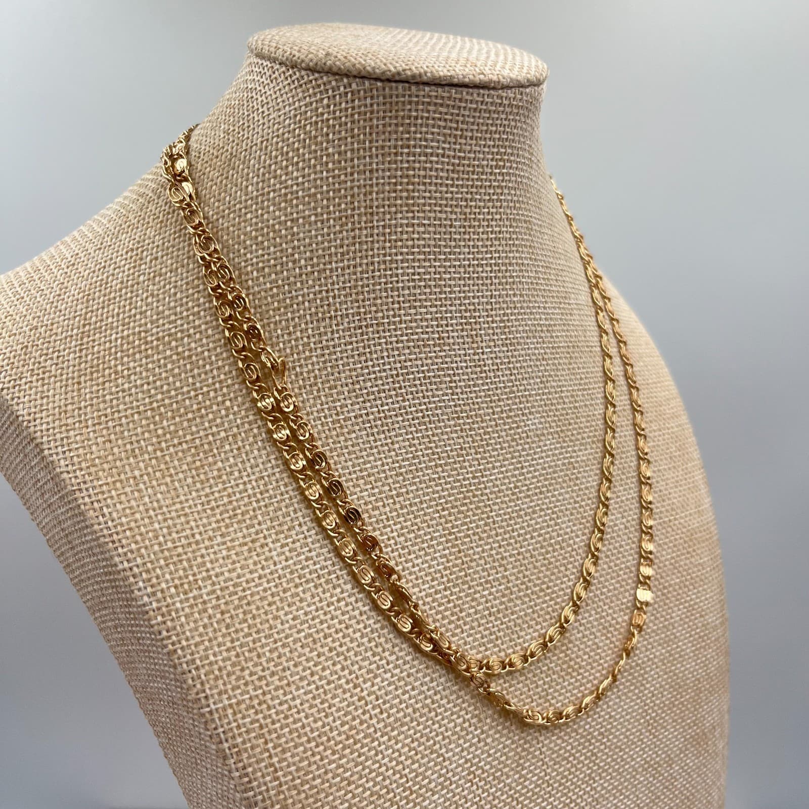Vintage Gold Tone Double Layer S-Link Chain Necklace Set Lobster Adjustable - Thumbnail 4