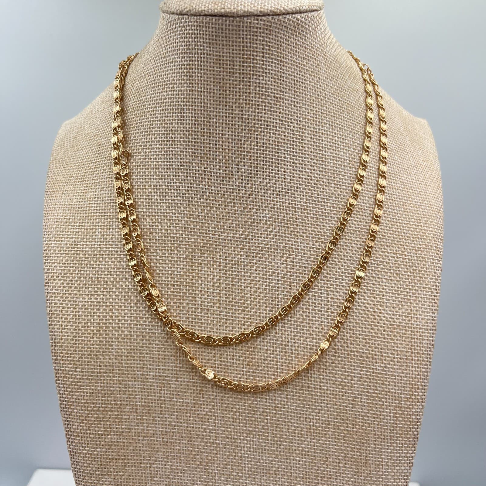 Vintage Gold Tone Double Layer S-Link Chain Necklace Set Lobster Adjustable