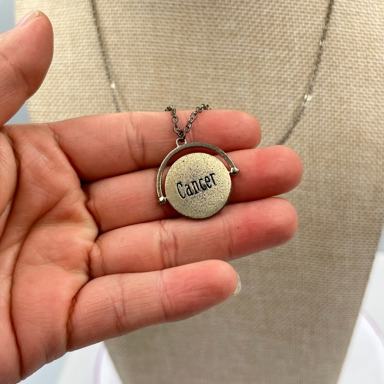 VTG Bronze Tone Cancer Zodiac Spinner Pendant Necklace Crystal Constellation - Thumbnail 4
