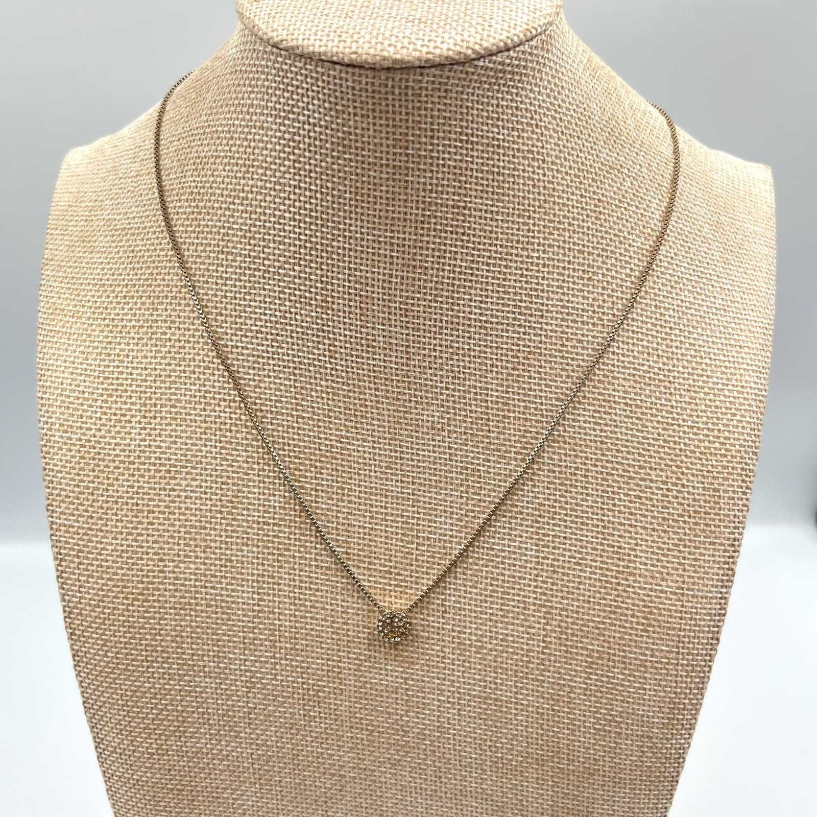 Vintage Y2K Gold Tone Pave Disco Ball Pendant Box Chain Necklace 16" Classic - Thumbnail 5