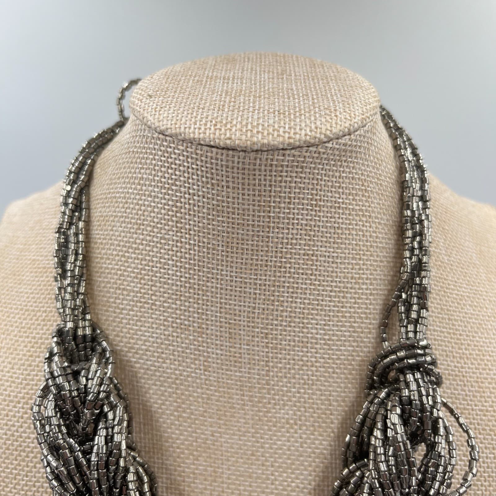 VTG Gunmetal Multi-Strand Braided Seed Bead Statement Necklace Bold Industrial - Thumbnail 2