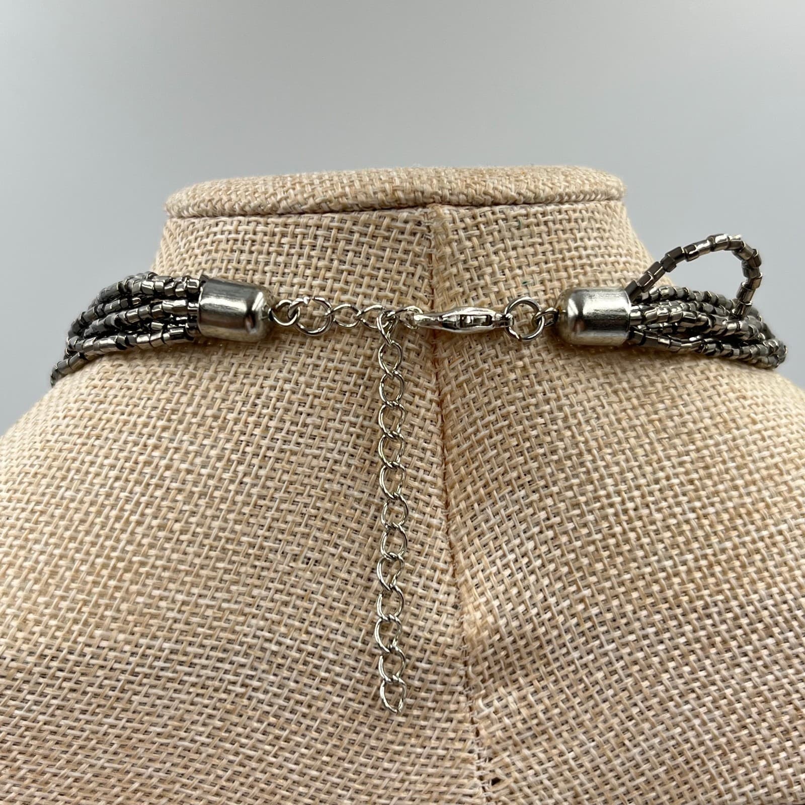VTG Gunmetal Multi-Strand Braided Seed Bead Statement Necklace Bold Industrial - Thumbnail 6