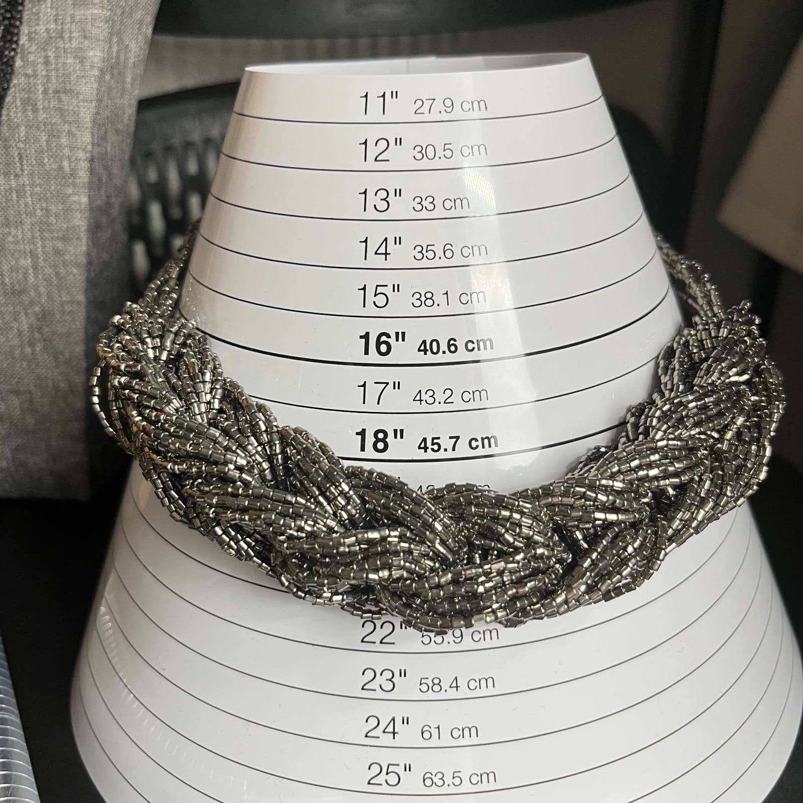 VTG Gunmetal Multi-Strand Braided Seed Bead Statement Necklace Bold Industrial - Thumbnail 7