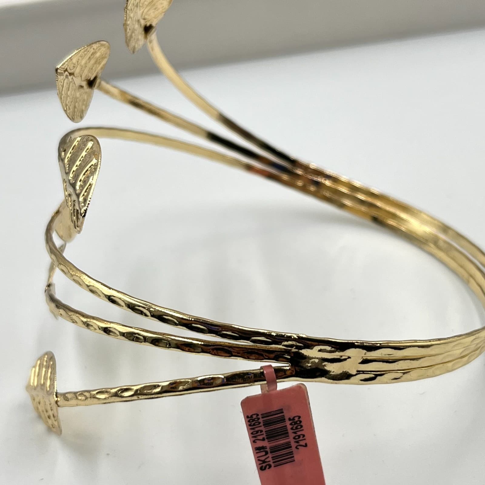 Vintage Style Gold Tone Leaf Bypass Bangle Bracelet Greek Goddess Boho Chic - Thumbnail 3
