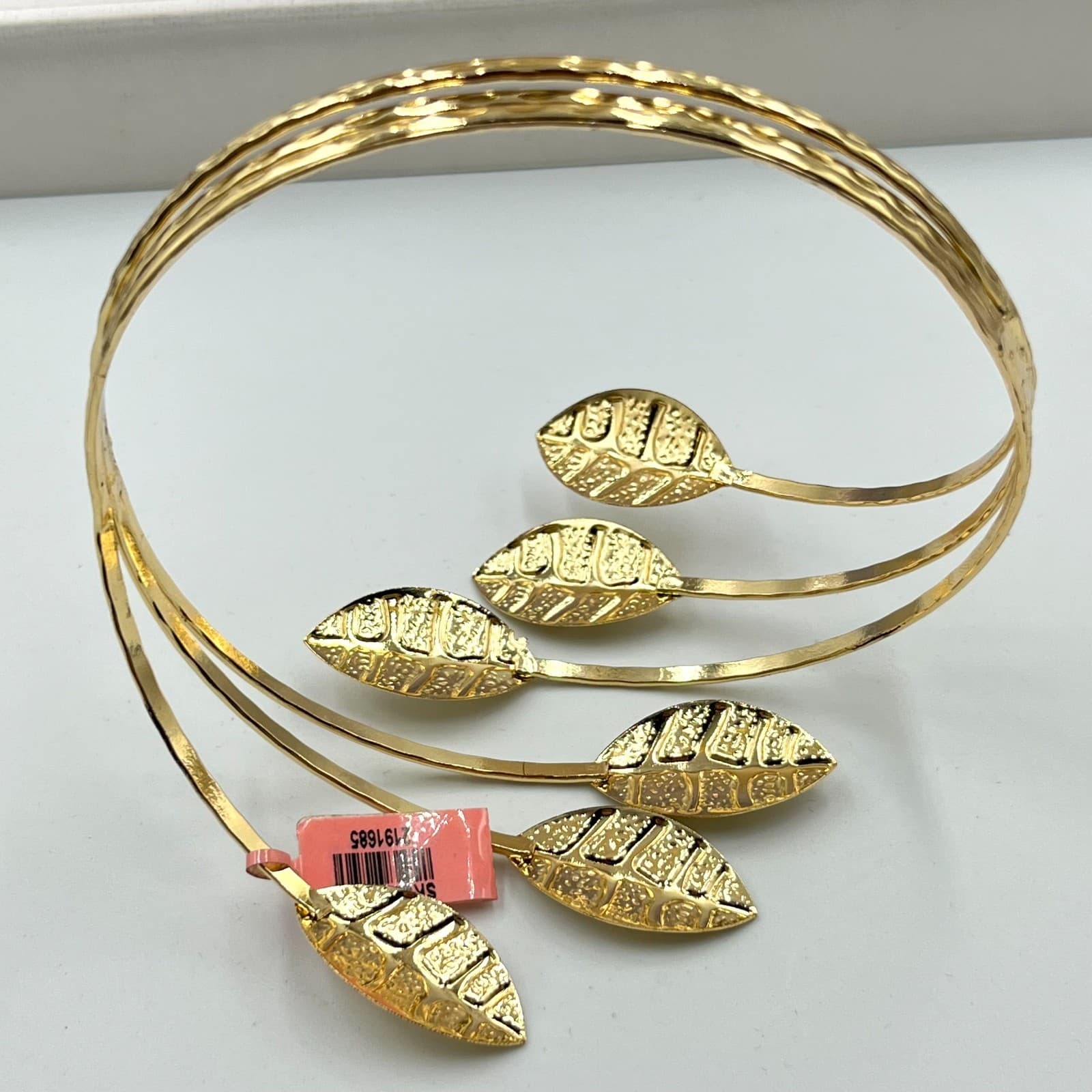 Vintage Style Gold Tone Leaf Bypass Bangle Bracelet Greek Goddess Boho Chic - Thumbnail 5