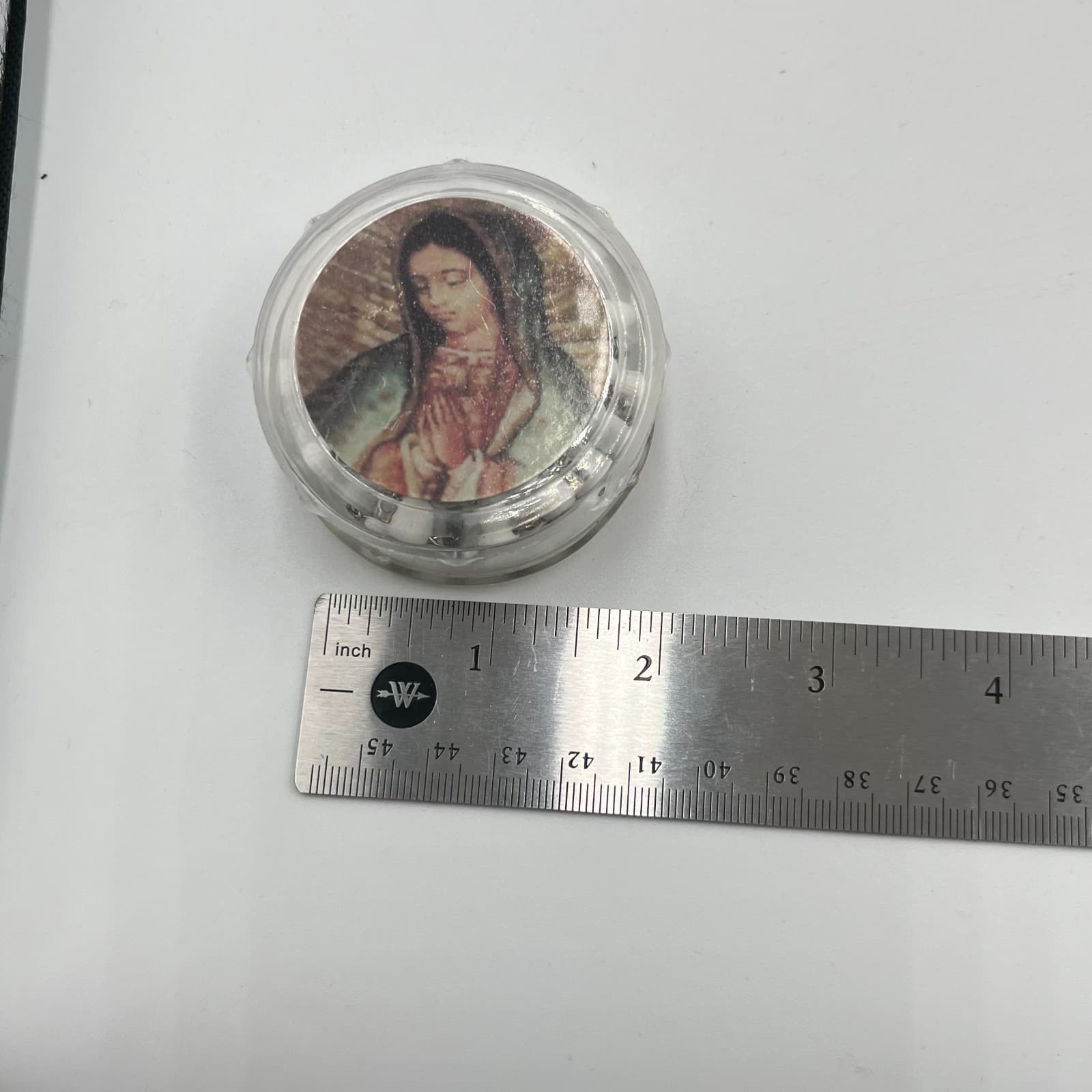 Vintage Virgin Mary Rosary Necklace White Wood Beads Silver Tone Crucifix & Case - Thumbnail 3