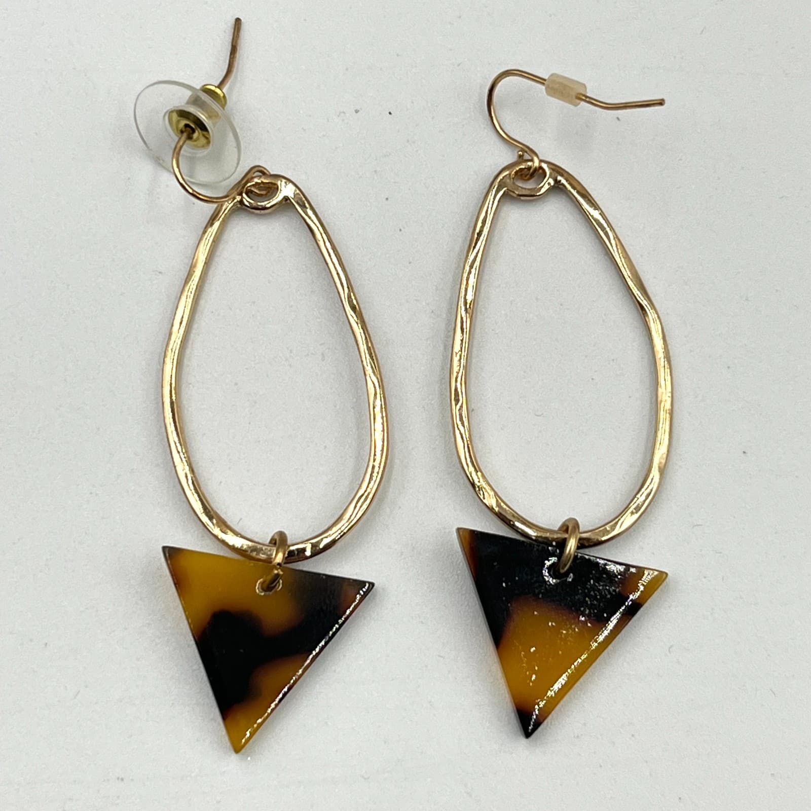 VTG Tortoise Shell Earring Set Mod Resin Gold Tone Celestial Geometric 3 Pairs - Thumbnail 4