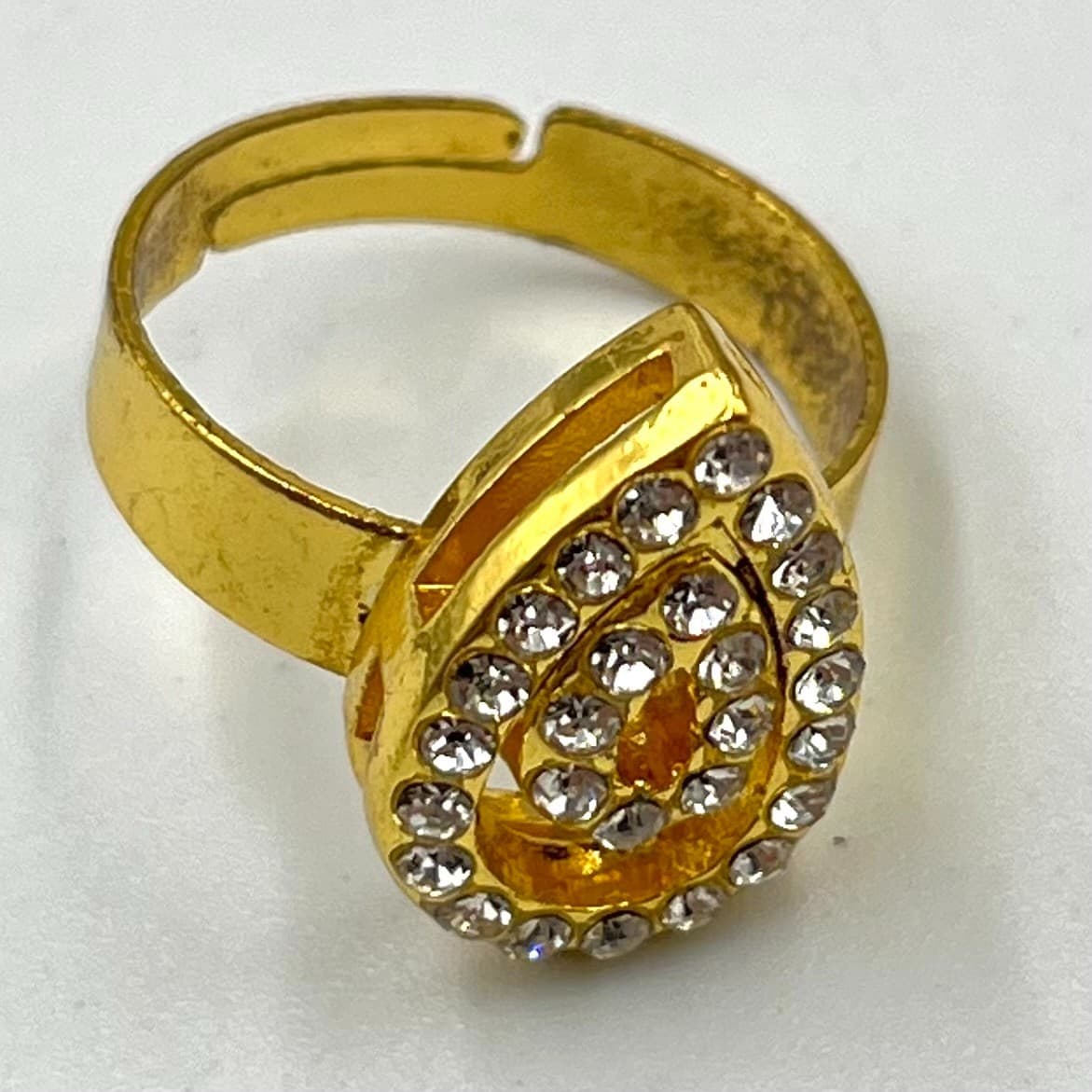 Retro Gold Tone Crystal Teardrop Jewelry Set - Ring Bracelet Earrings 4pc - Thumbnail 6