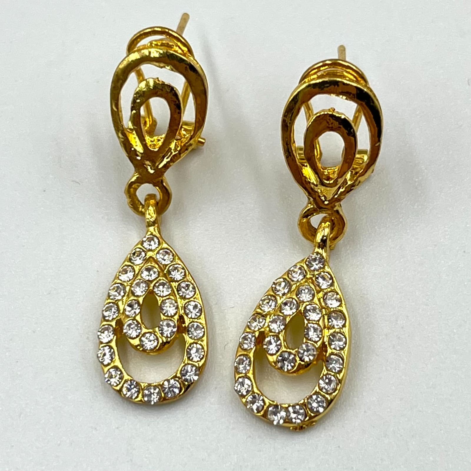 Retro Gold Tone Crystal Teardrop Jewelry Set - Ring Bracelet Earrings 4pc - Thumbnail 2