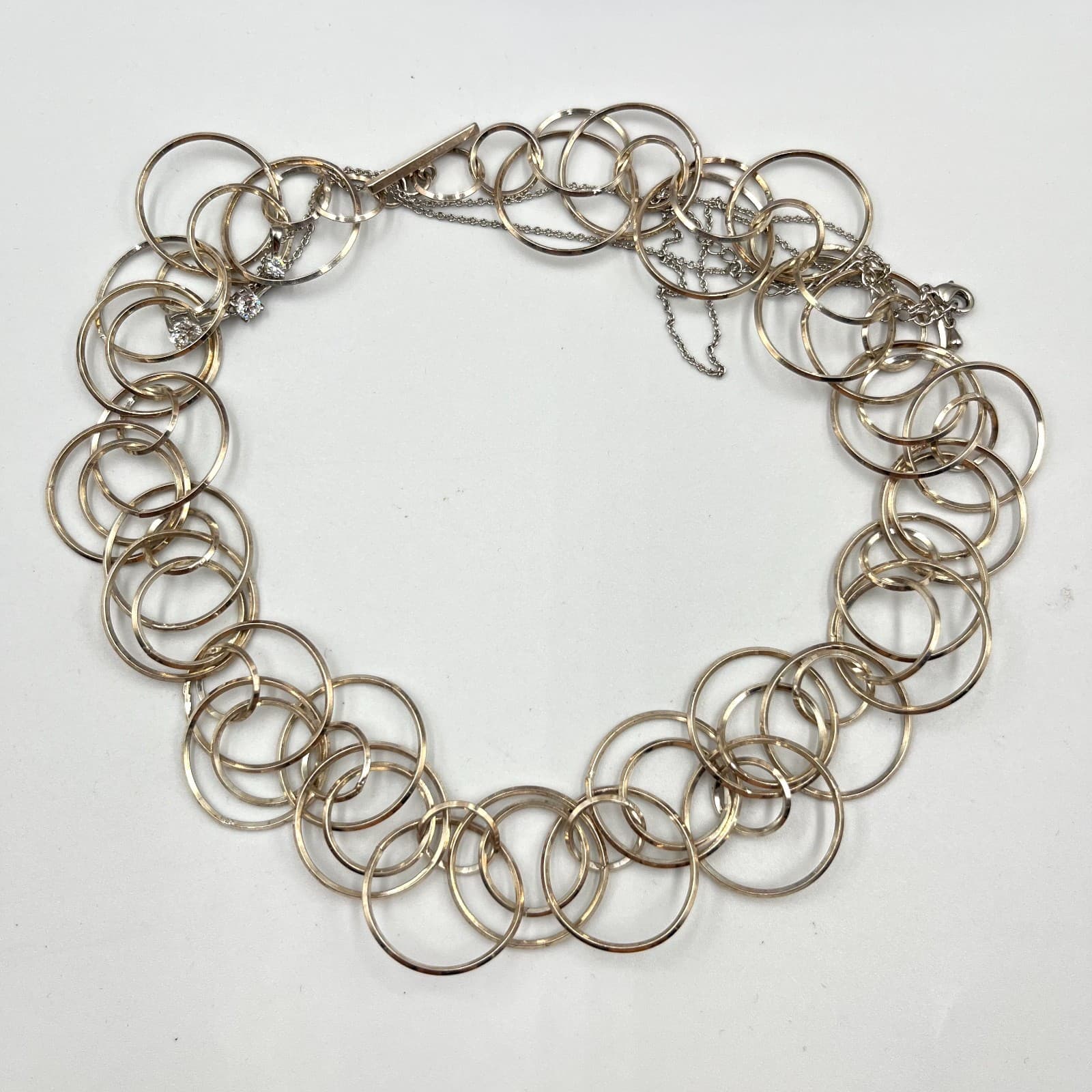 Retro Y2K Silver Tone Multi-Hoop Linked Circle Statement Choker Necklace Classic - Thumbnail 2