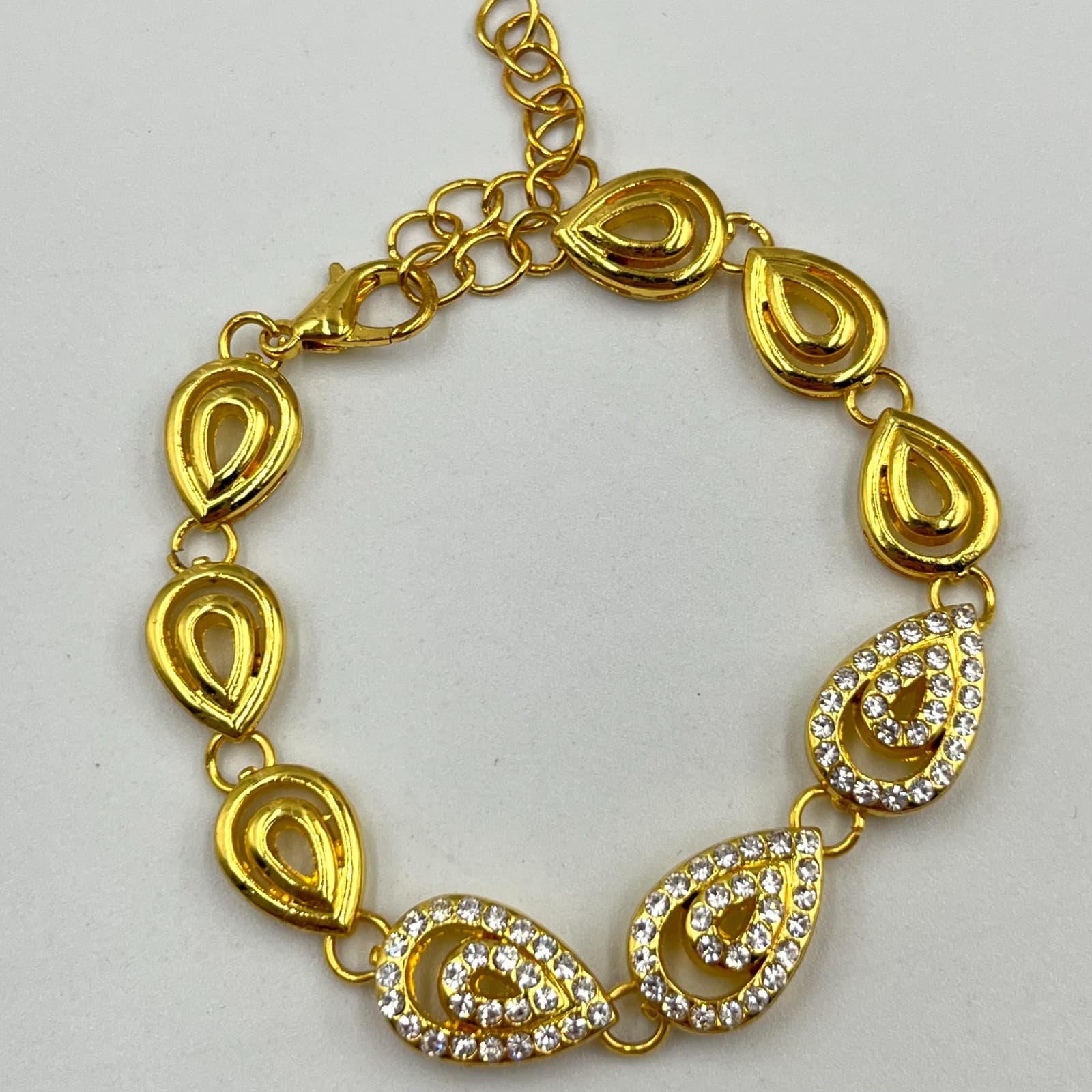 Retro Gold Tone Crystal Teardrop Jewelry Set - Ring Bracelet Earrings 4pc - Thumbnail 4