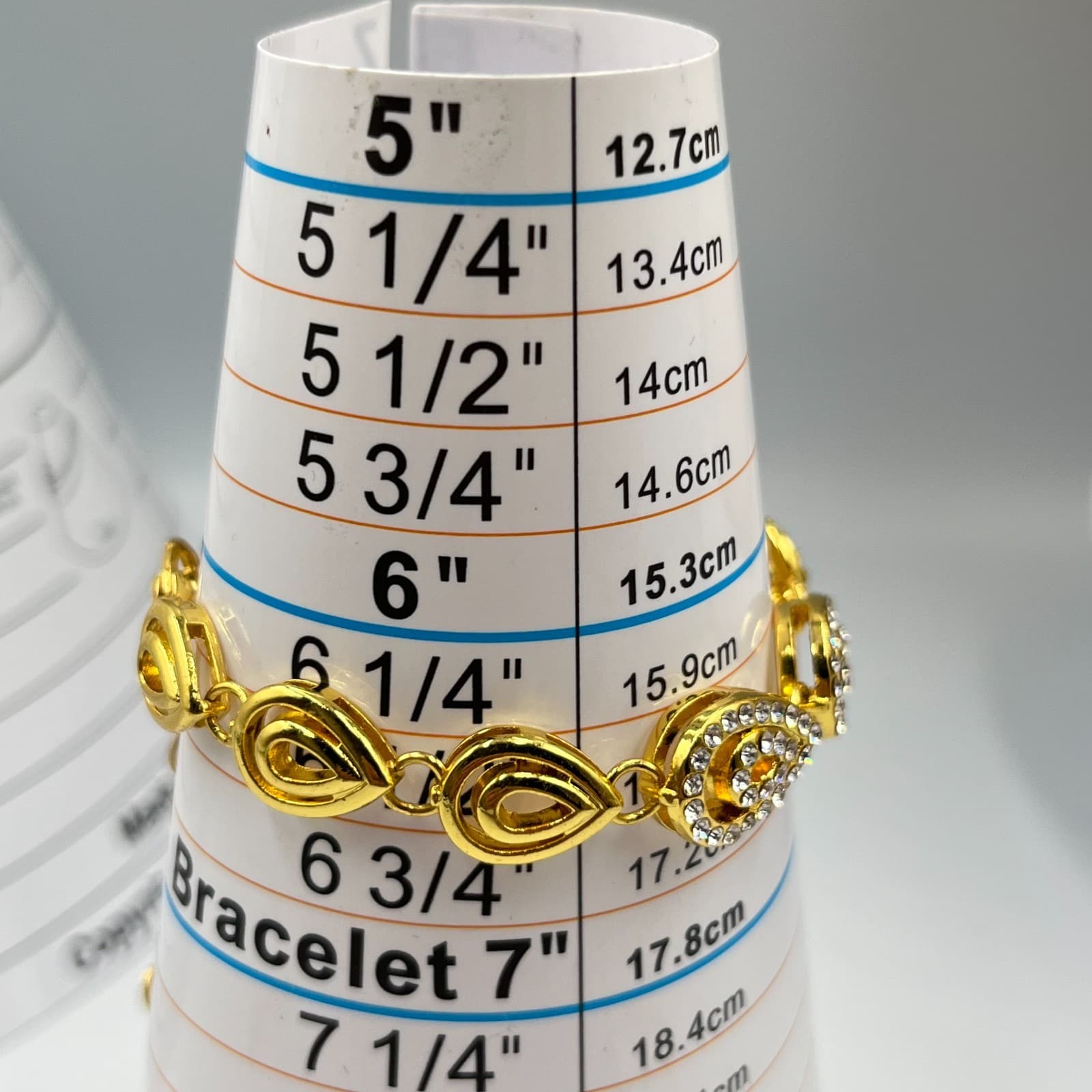 Retro Gold Tone Crystal Teardrop Jewelry Set - Ring Bracelet Earrings 4pc - Thumbnail 5