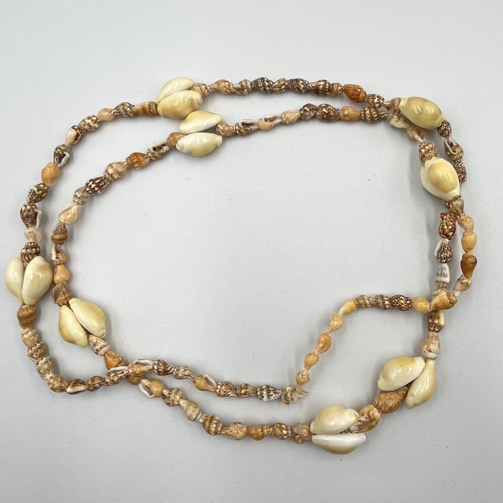 Vintage Boho Cream Cowrie Shell Long Strand Necklace Natural Beach Nautical Y2K - Thumbnail 2