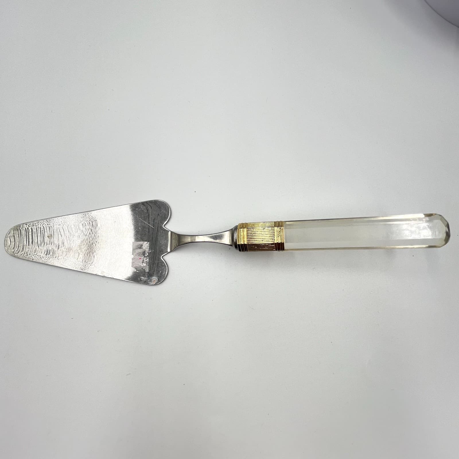 Vintage Mikasa Japan Silver & Gold Tone Cake Server Clear Acrylic Lucite Handle - Thumbnail 3