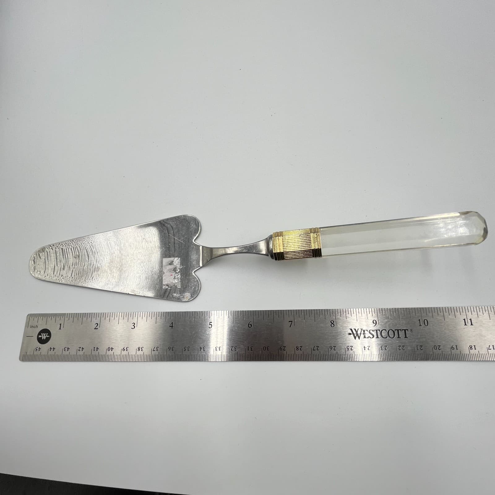 Vintage Mikasa Japan Silver & Gold Tone Cake Server Clear Acrylic Lucite Handle - Thumbnail 4