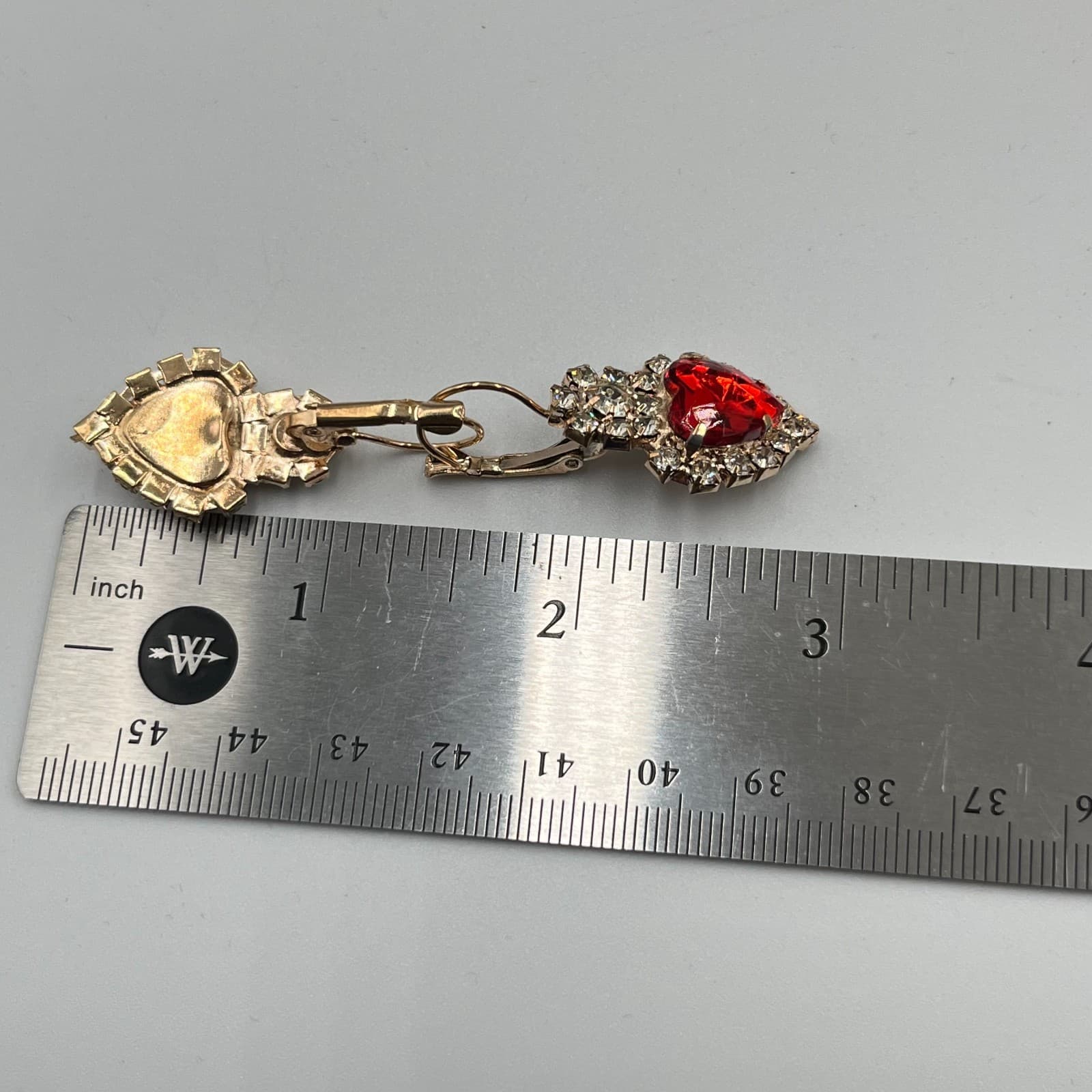 Vintage Retro Red Heart Crystal Jewelry Set Necklace Ring Earrings Gold Tone - Thumbnail 14