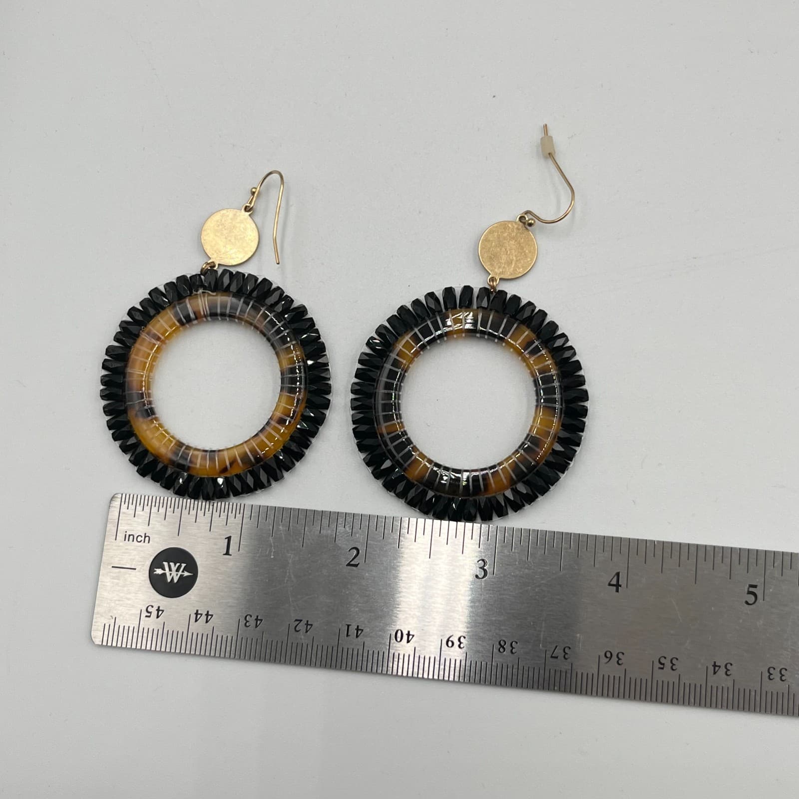 VTG Tortoise Shell Earring Set Mod Resin Gold Tone Celestial Geometric 3 Pairs - Thumbnail 7