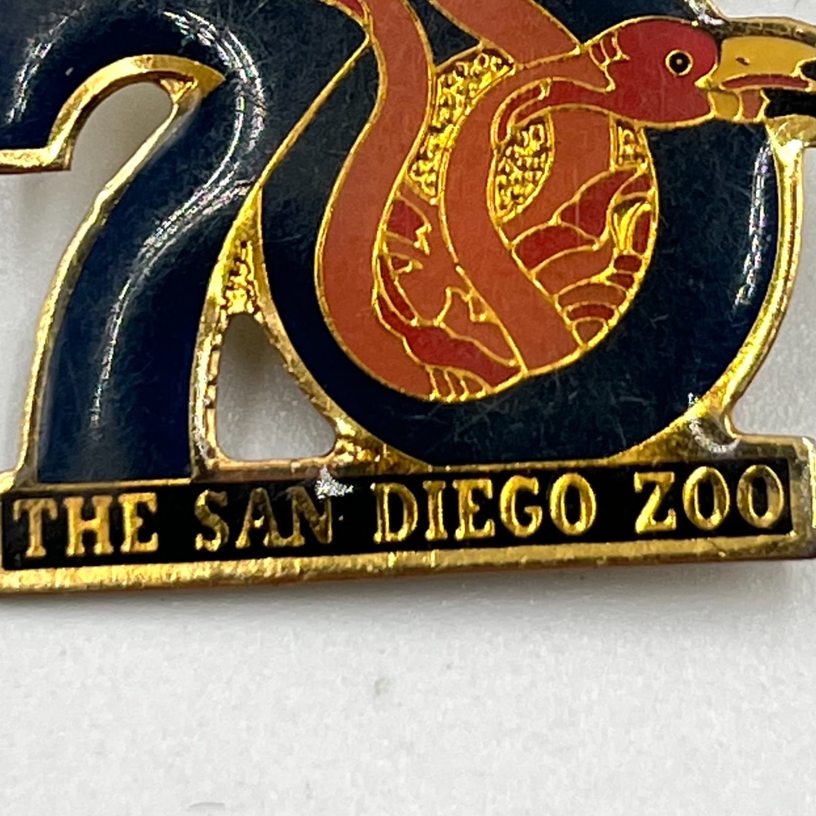 Vintage San Diego Zoo 70th Anniversary Flamingo Pin Souvenir Gold Tone Enamel - Thumbnail 2