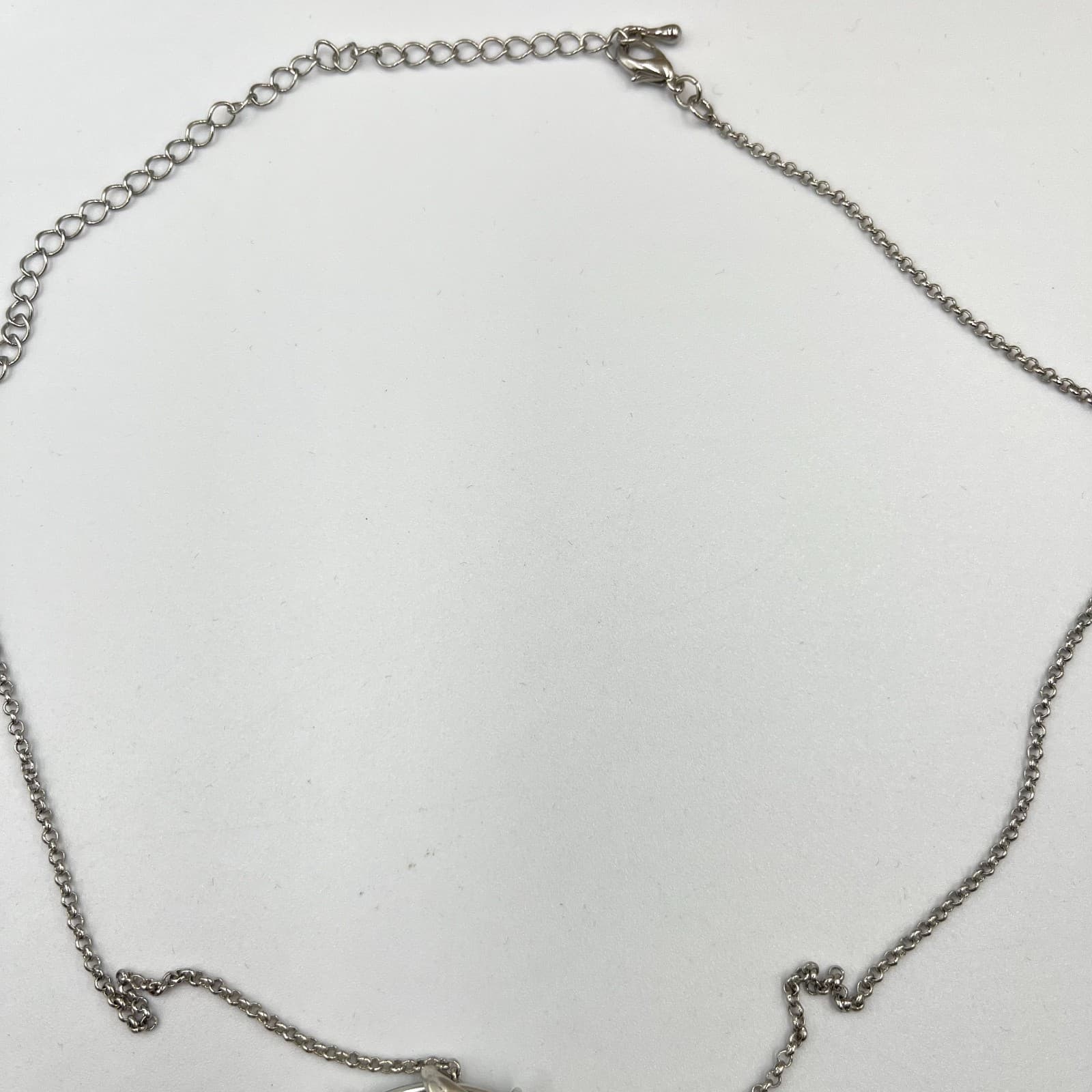 Vintage Silver Tone Wire Abstract Swirl Circle Pendant Necklace Minimalist Y2K - Thumbnail 2