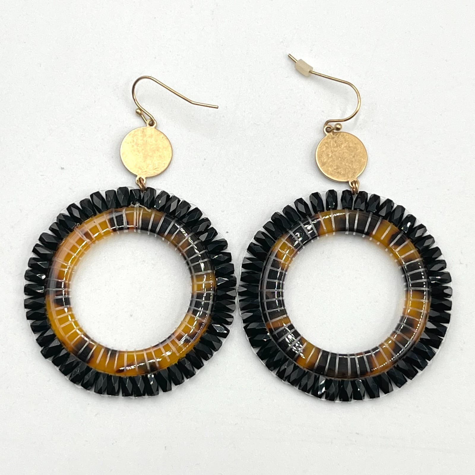 VTG Tortoise Shell Earring Set Mod Resin Gold Tone Celestial Geometric 3 Pairs - Thumbnail 6