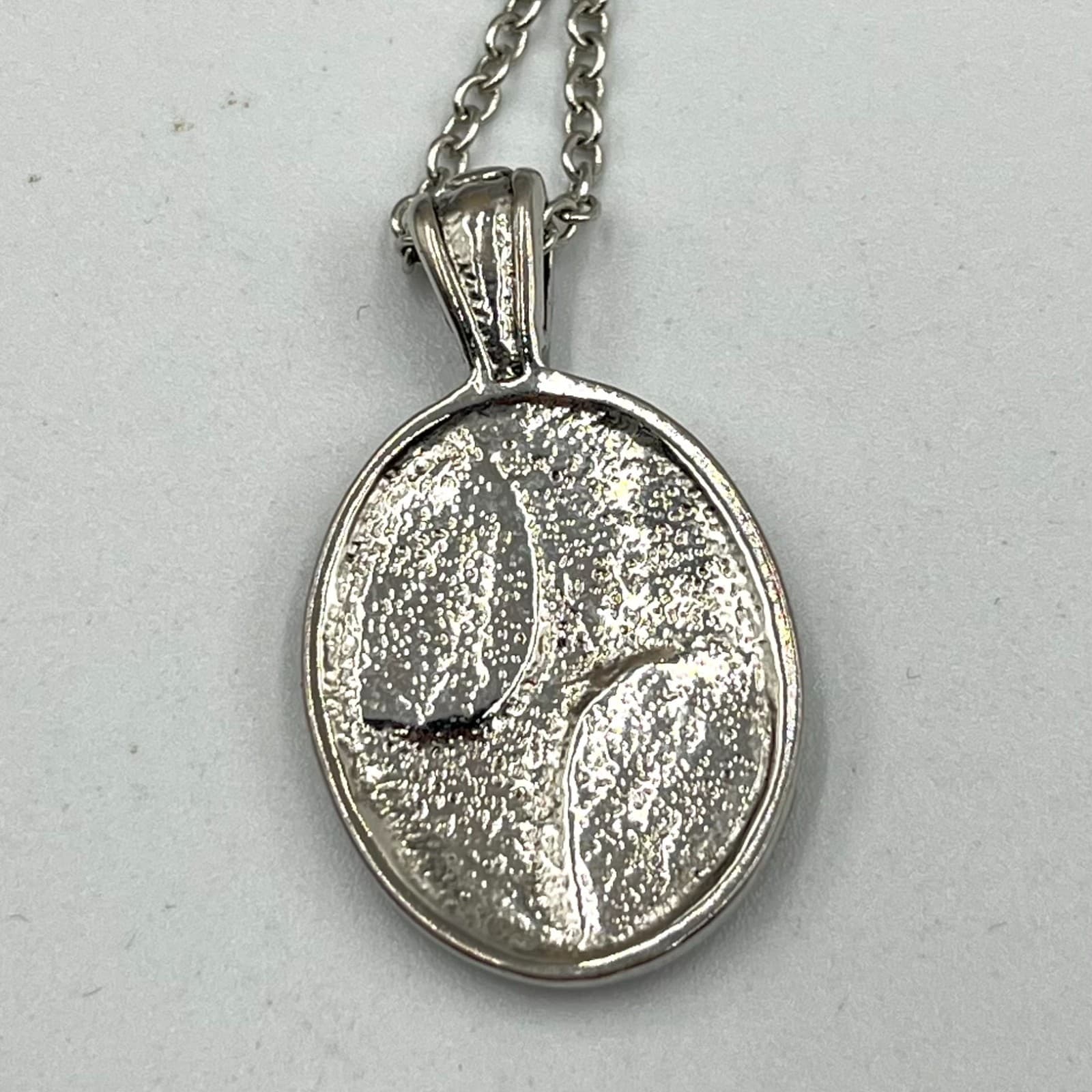 Vintage Retro Silver Tone Oval Abalone Shell Filigree Pendant Necklace Classic - Thumbnail 5