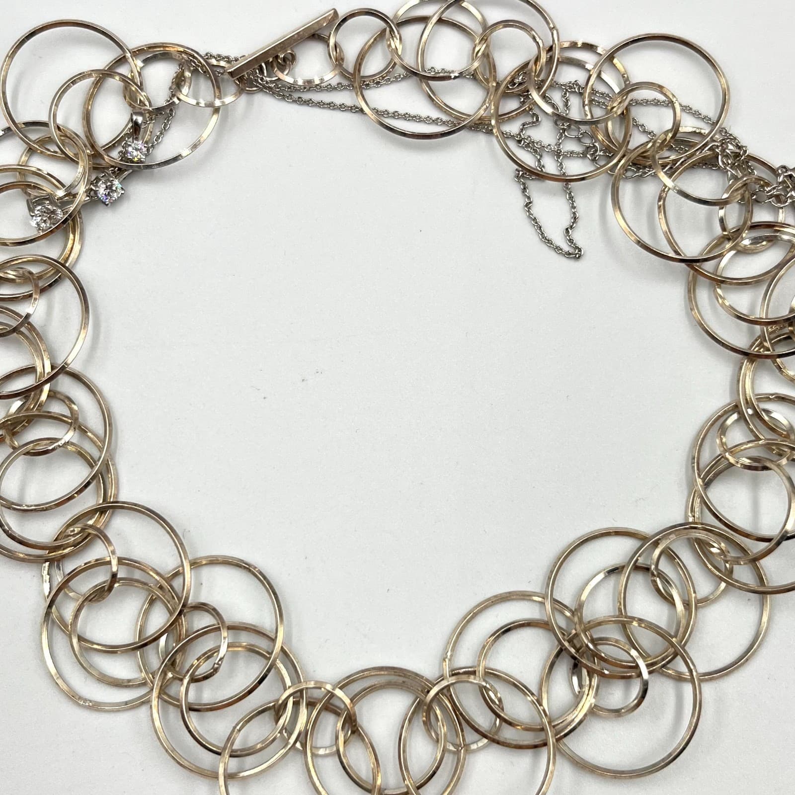 Retro Y2K Silver Tone Multi-Hoop Linked Circle Statement Choker Necklace Classic - Thumbnail 4