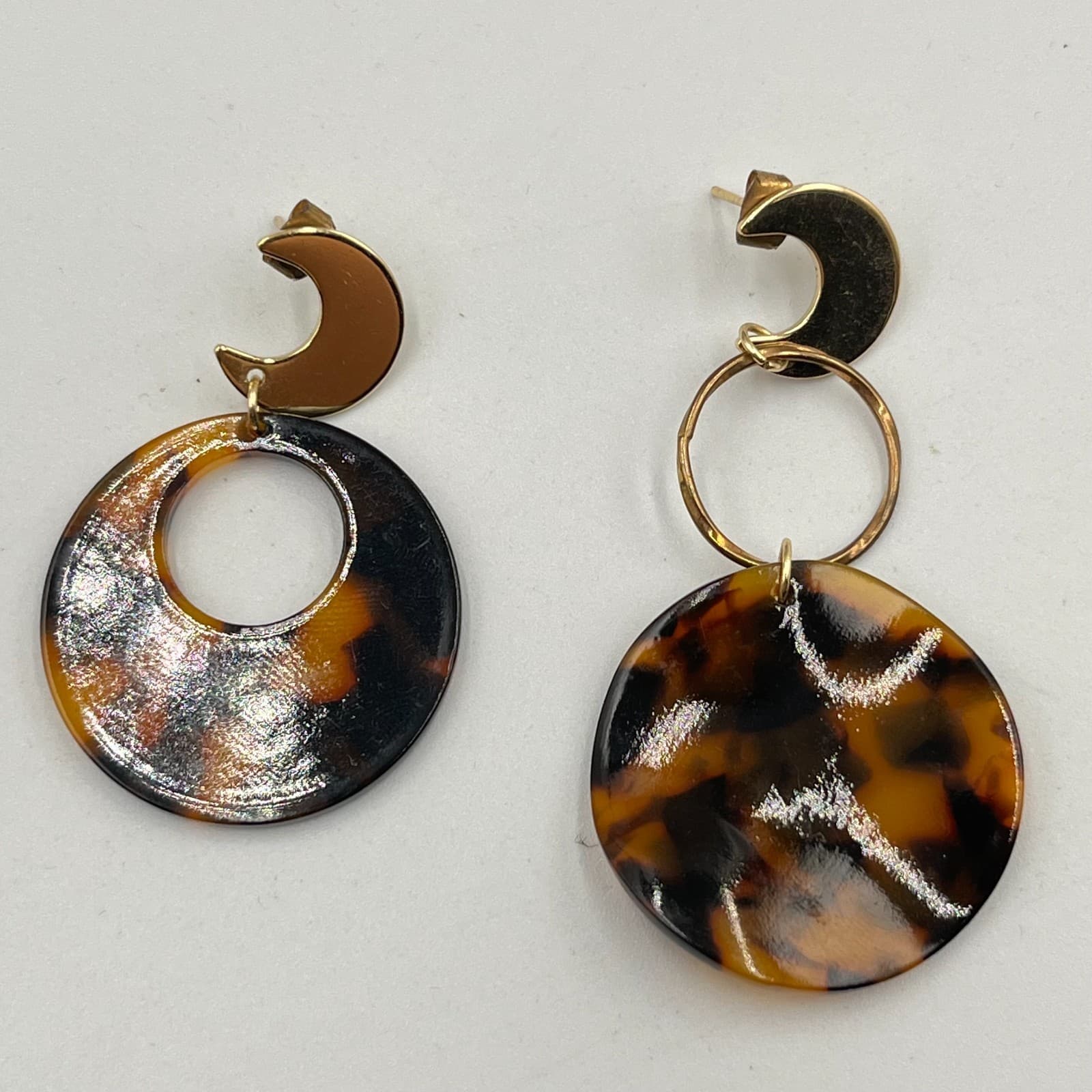 VTG Tortoise Shell Earring Set Mod Resin Gold Tone Celestial Geometric 3 Pairs - Thumbnail 2