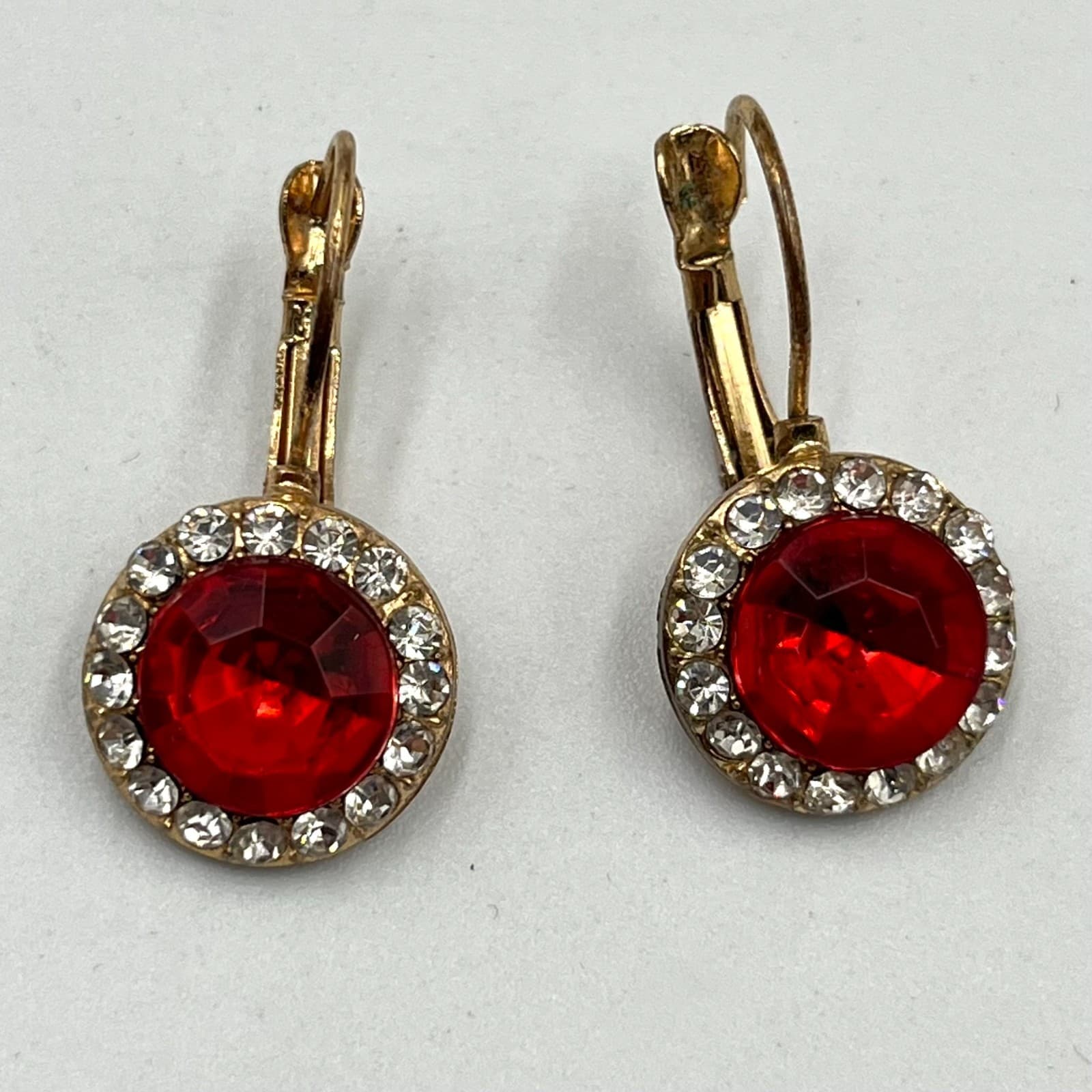 Vintage Retro Red Heart Crystal Jewelry Set Necklace Ring Earrings Gold Tone - Thumbnail 9