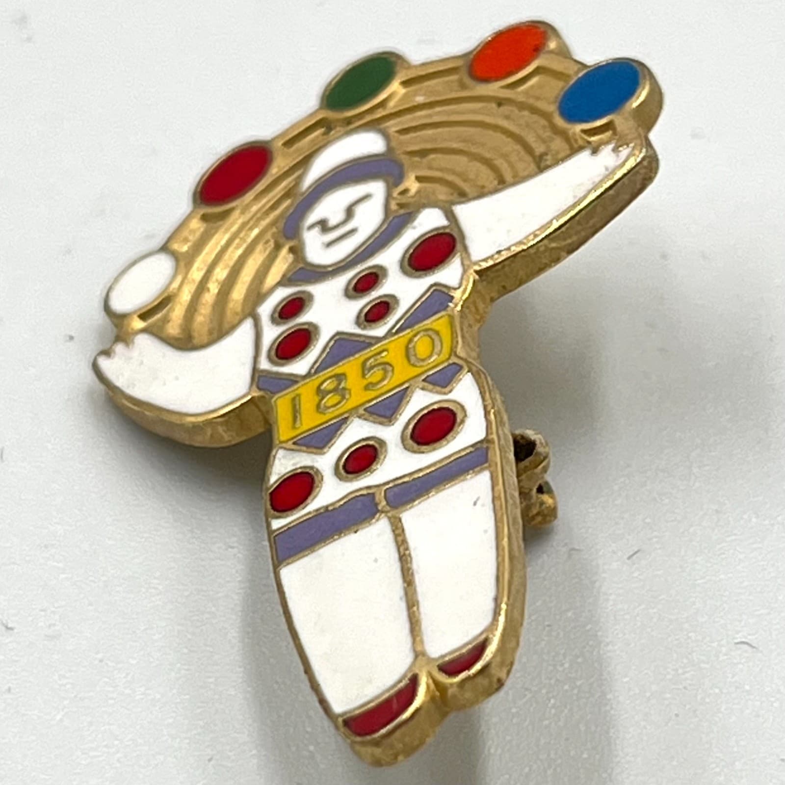 Vintage 80s Colorful Juggler Circus Pin Enamel Gold Tone 1850 Novelty Brooch - Thumbnail 3