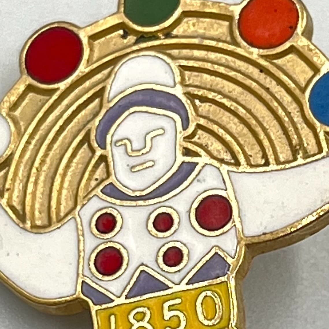Vintage 80s Colorful Juggler Circus Pin Enamel Gold Tone 1850 Novelty Brooch - Thumbnail 2