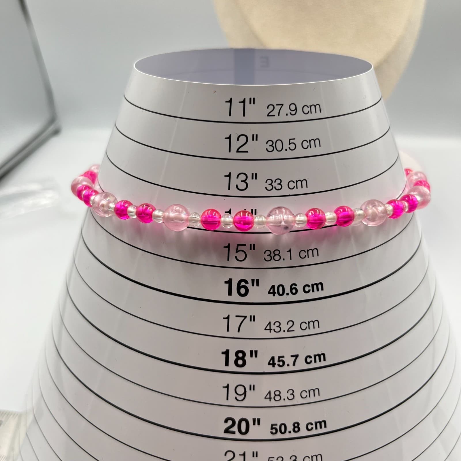Vintage Y2K Hot Pink Pale Pink Translucent Beaded Necklace, 14" Choker Style - Thumbnail 6