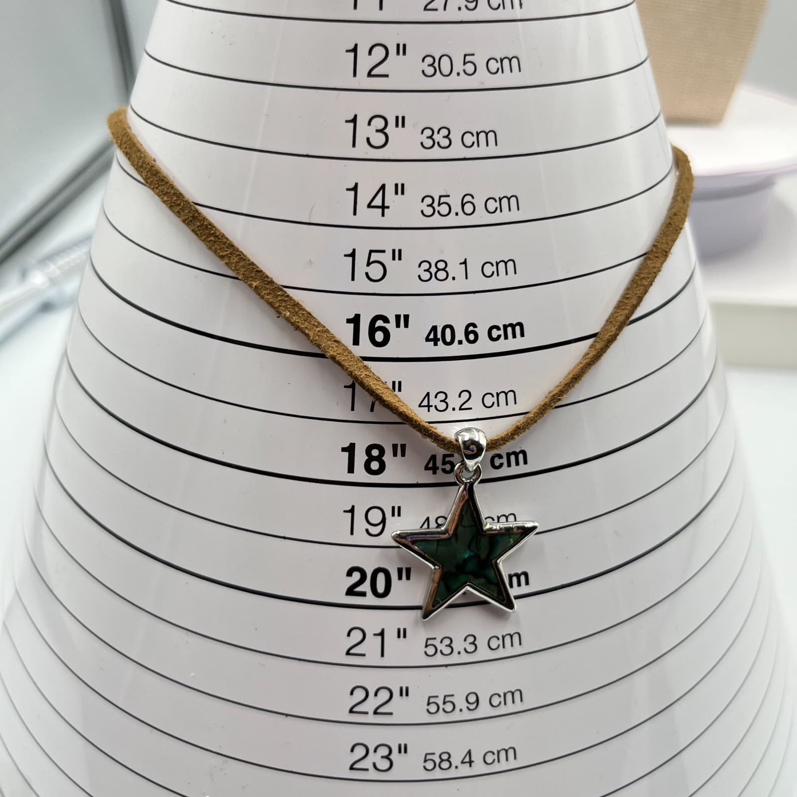 Vintage Boho Abalone Shell Star Pendant Necklace, Brown Suede Cord, Silver Tone - Thumbnail 7