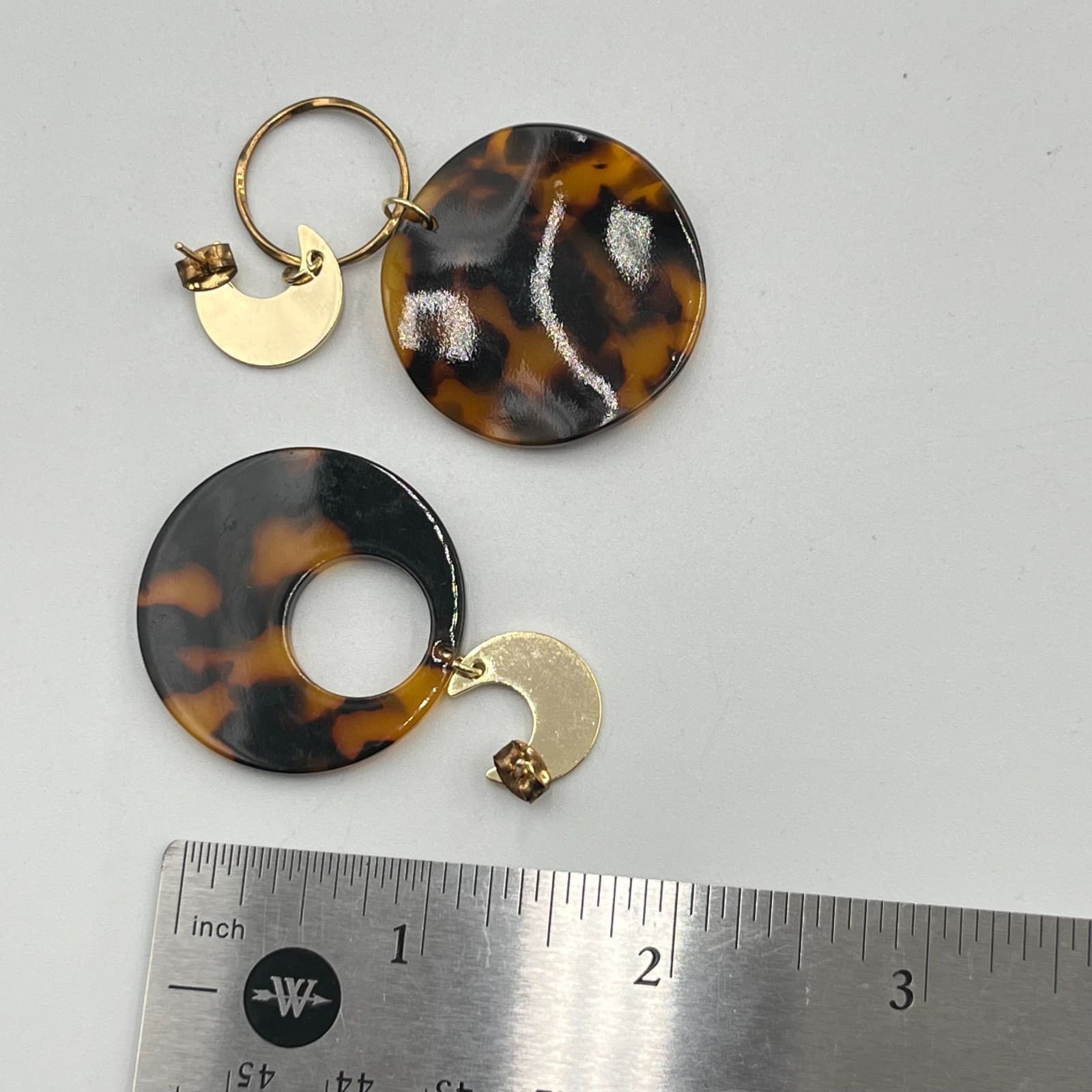 VTG Tortoise Shell Earring Set Mod Resin Gold Tone Celestial Geometric 3 Pairs - Thumbnail 3