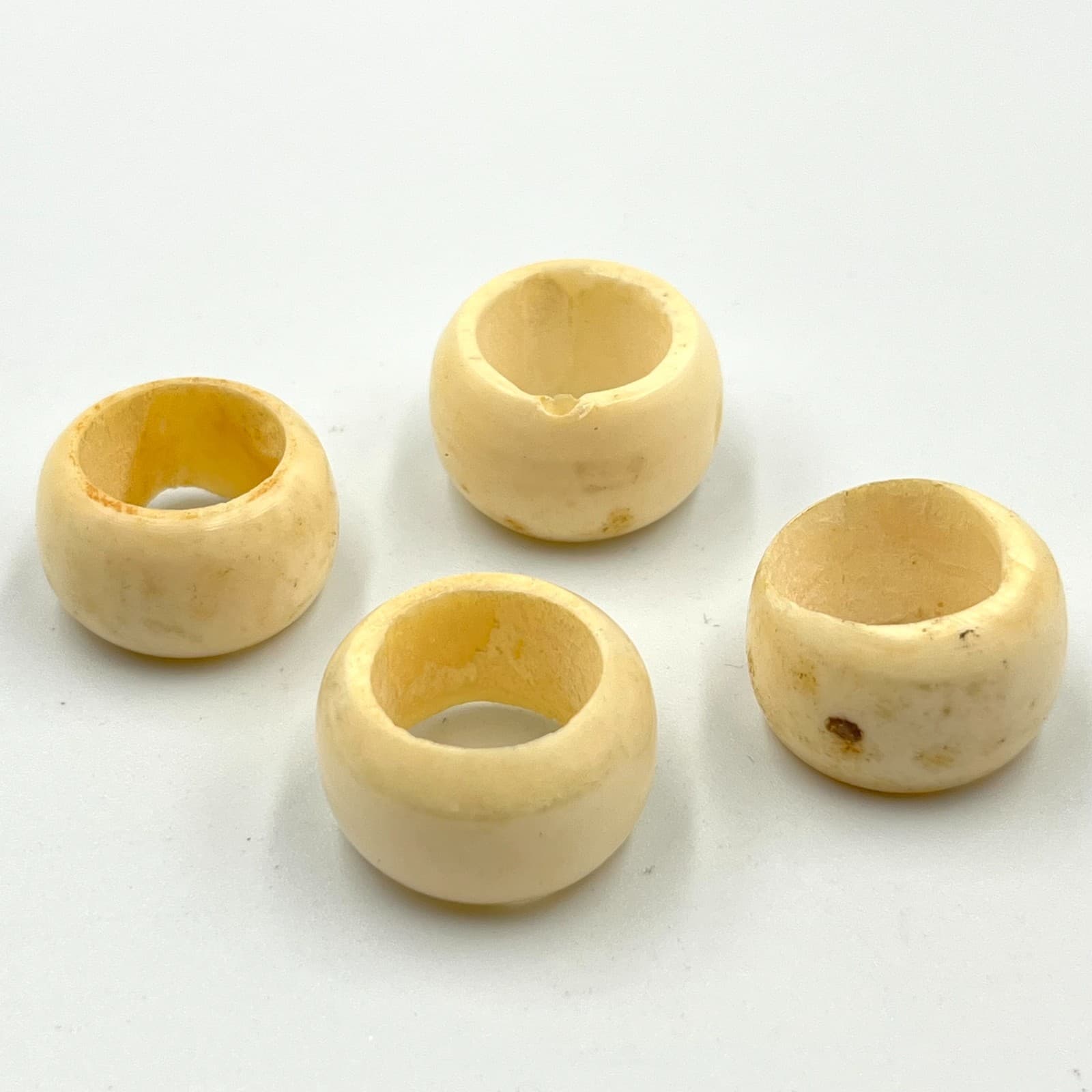 Vintage Set of 4 Cream Bone Resin Chunky Band Rings Boho Ethnic Style Western