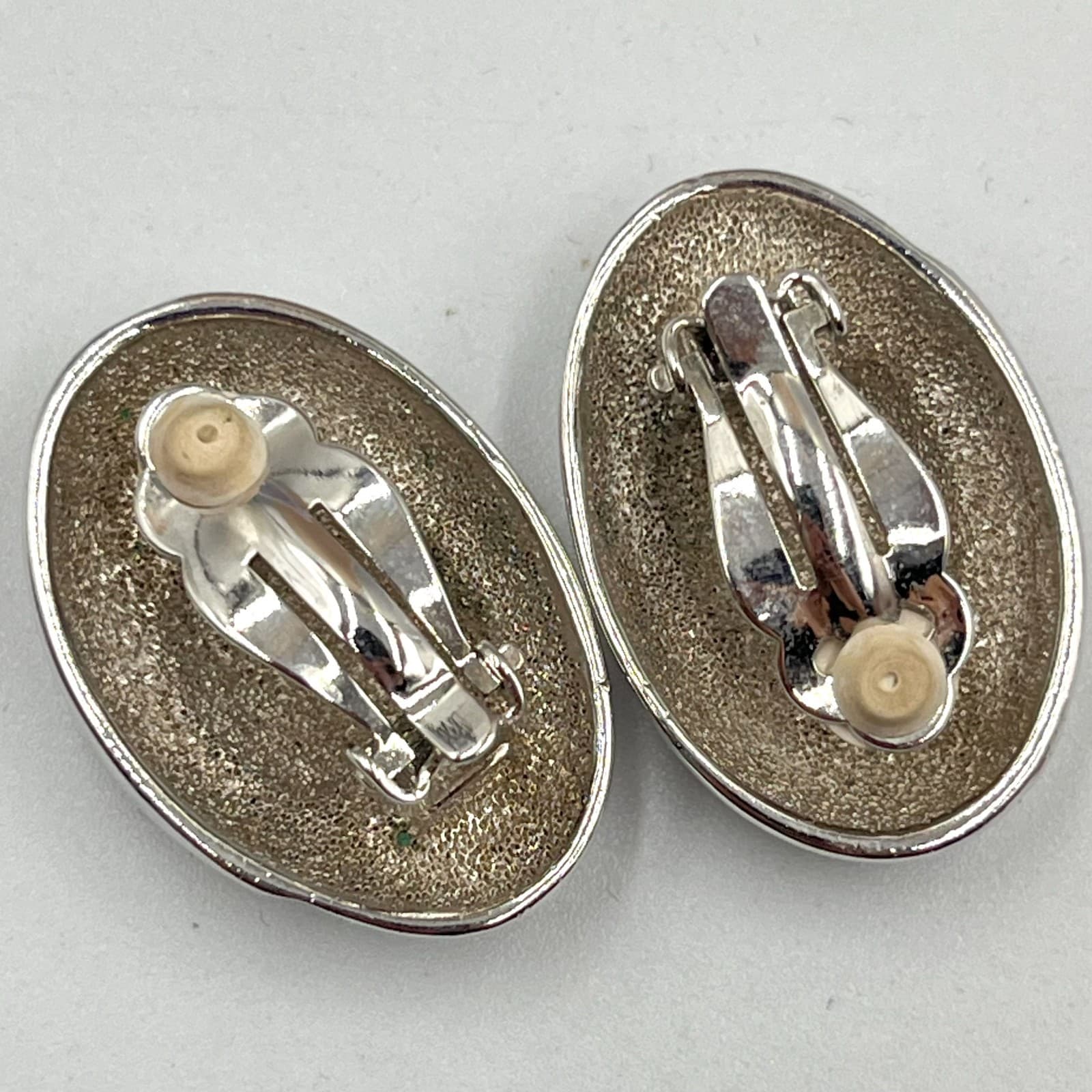 Vintage Y2K Silver Tone Chunky Oval & Teardrop Clip-On Earrings Statement Set - Thumbnail 3