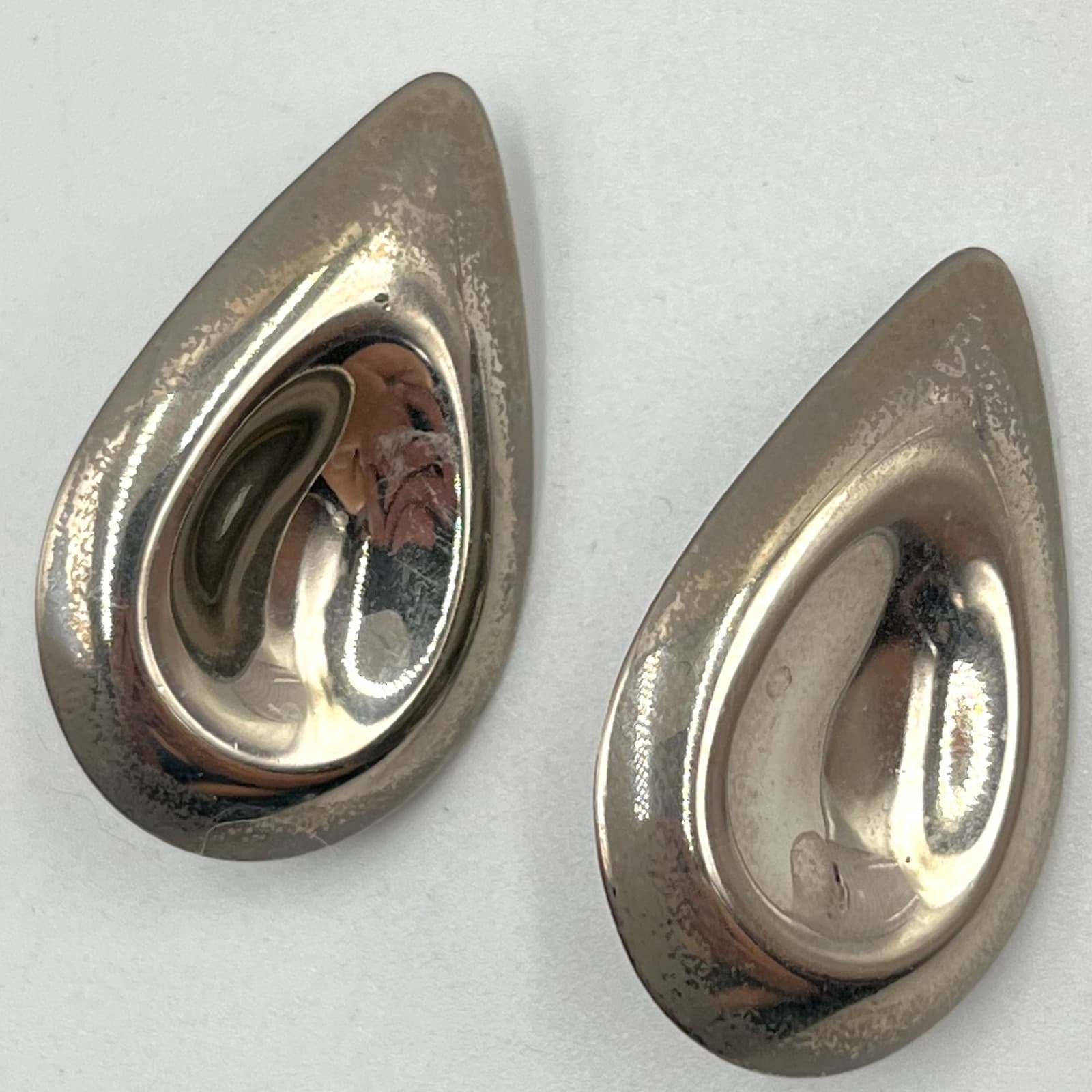 Vintage Y2K Silver Tone Chunky Oval & Teardrop Clip-On Earrings Statement Set - Thumbnail 5