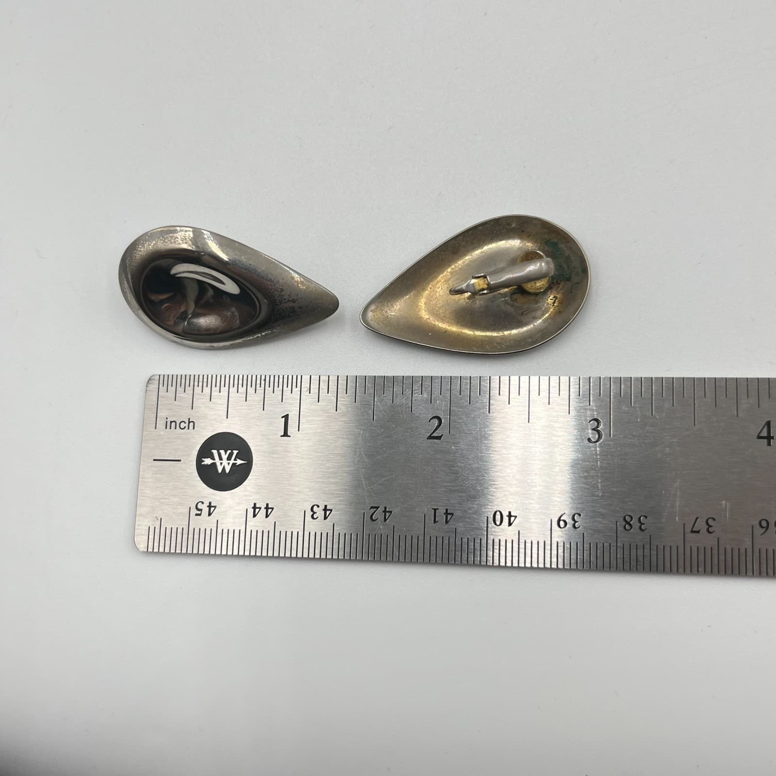 Vintage Y2K Silver Tone Chunky Oval & Teardrop Clip-On Earrings Statement Set - Thumbnail 7