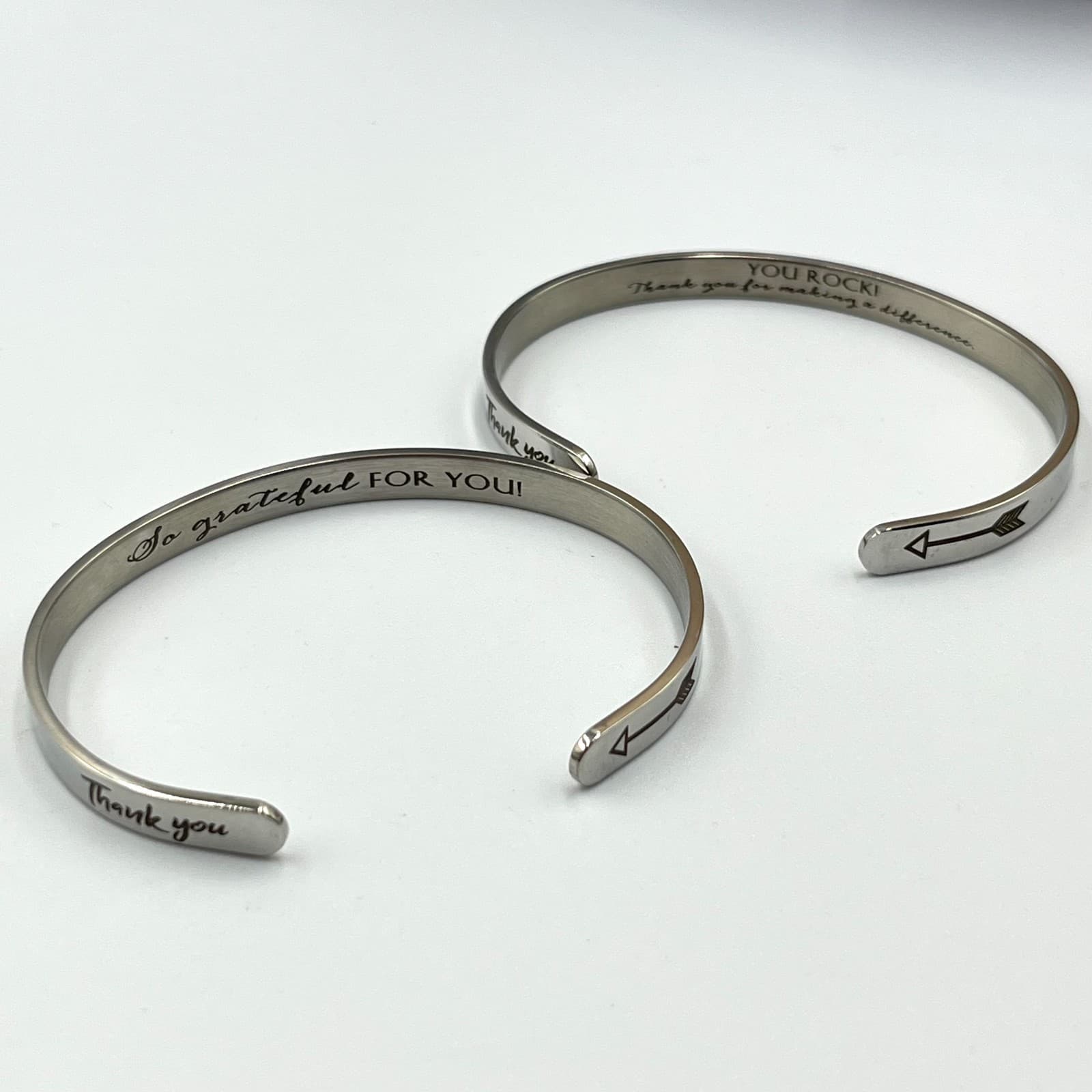 Vintage Modern Inspirational Stainless Steel Cuff Bracelet Set Silver Tone 2pc